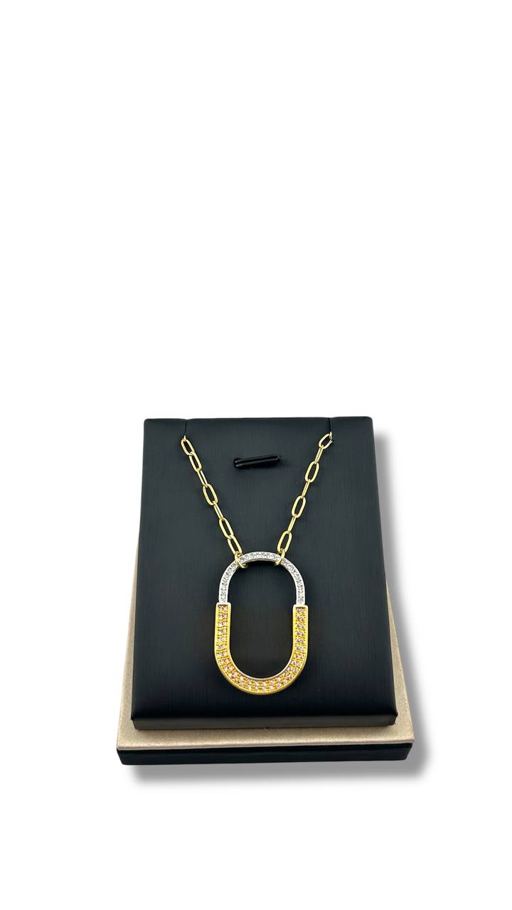 "Duo Link Pavé Oval Pendant Necklace – Silver & Gold Editions"