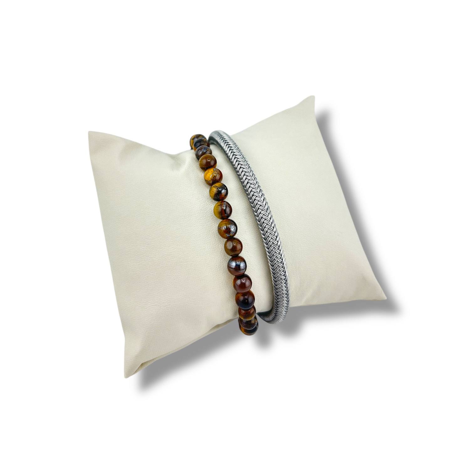 🐅 Tiger Eye & Steel Braided Men's Bracelet – Dual Power Look