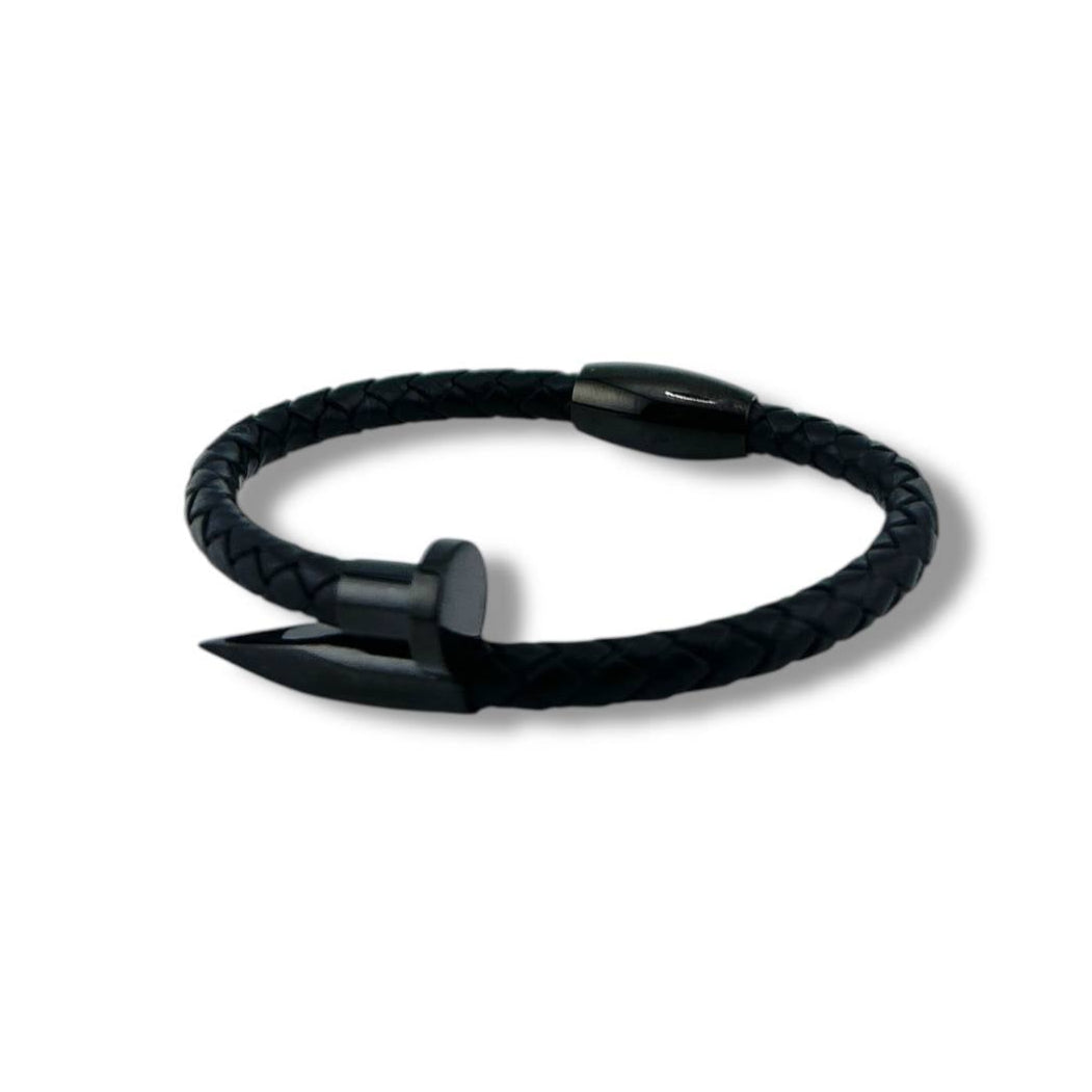 🖋️ Signature Nail Leather Bracelet – Midnight Blue Edition