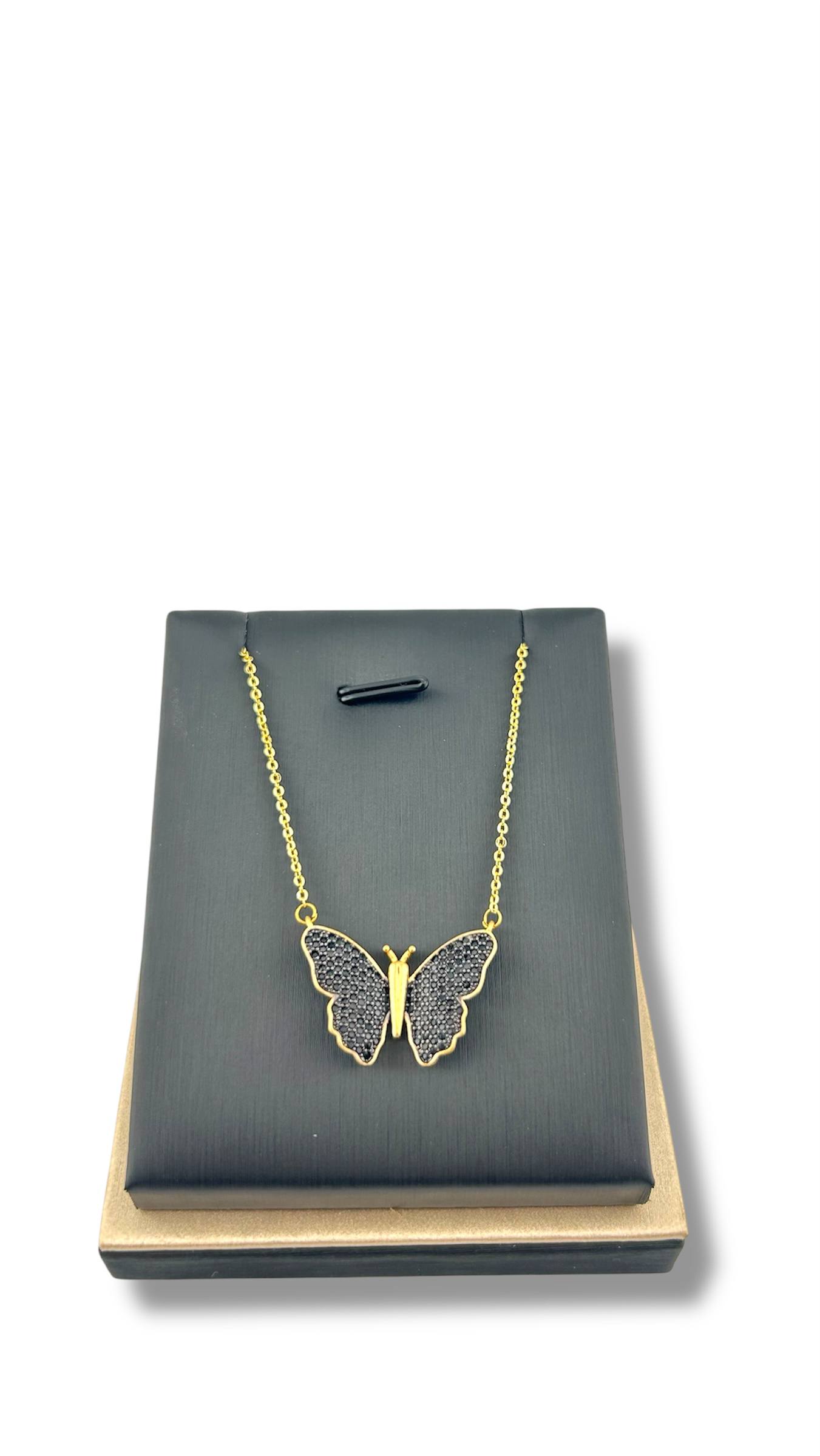 Noire Papillon Necklace – Midnight Butterfly Charm"