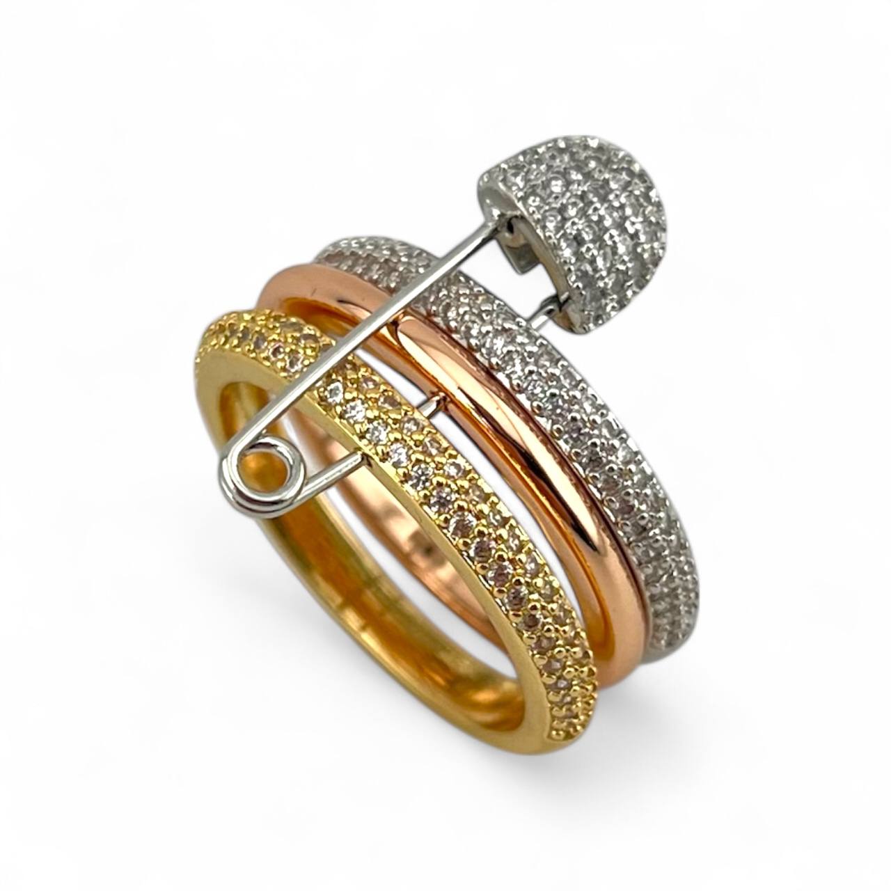 MONACO Ring - Love, Smile, Bonheur Triple Hoop safety Pin Ring