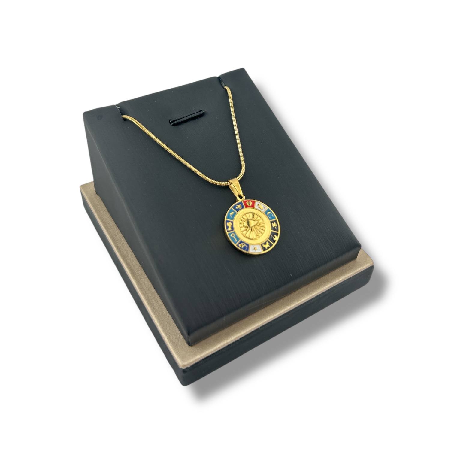 Zodiac Wheel Medallion Necklace – Gold Plated with Colorful Enamel