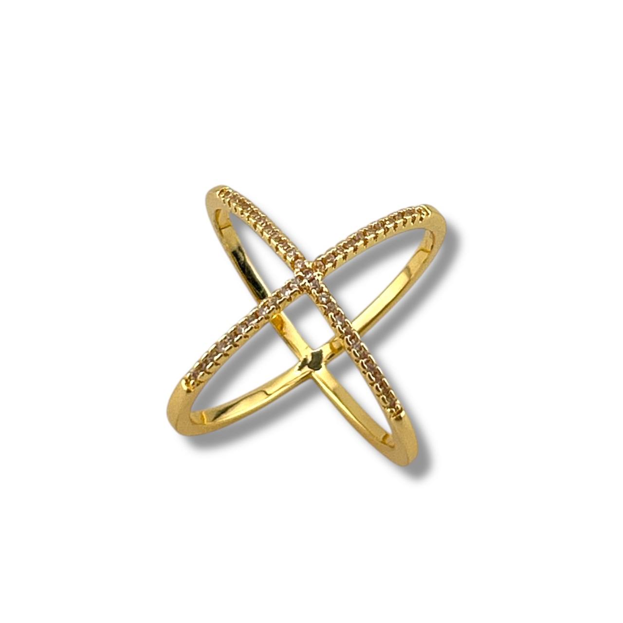 Criss-Cross Sparkle Ring – Gold