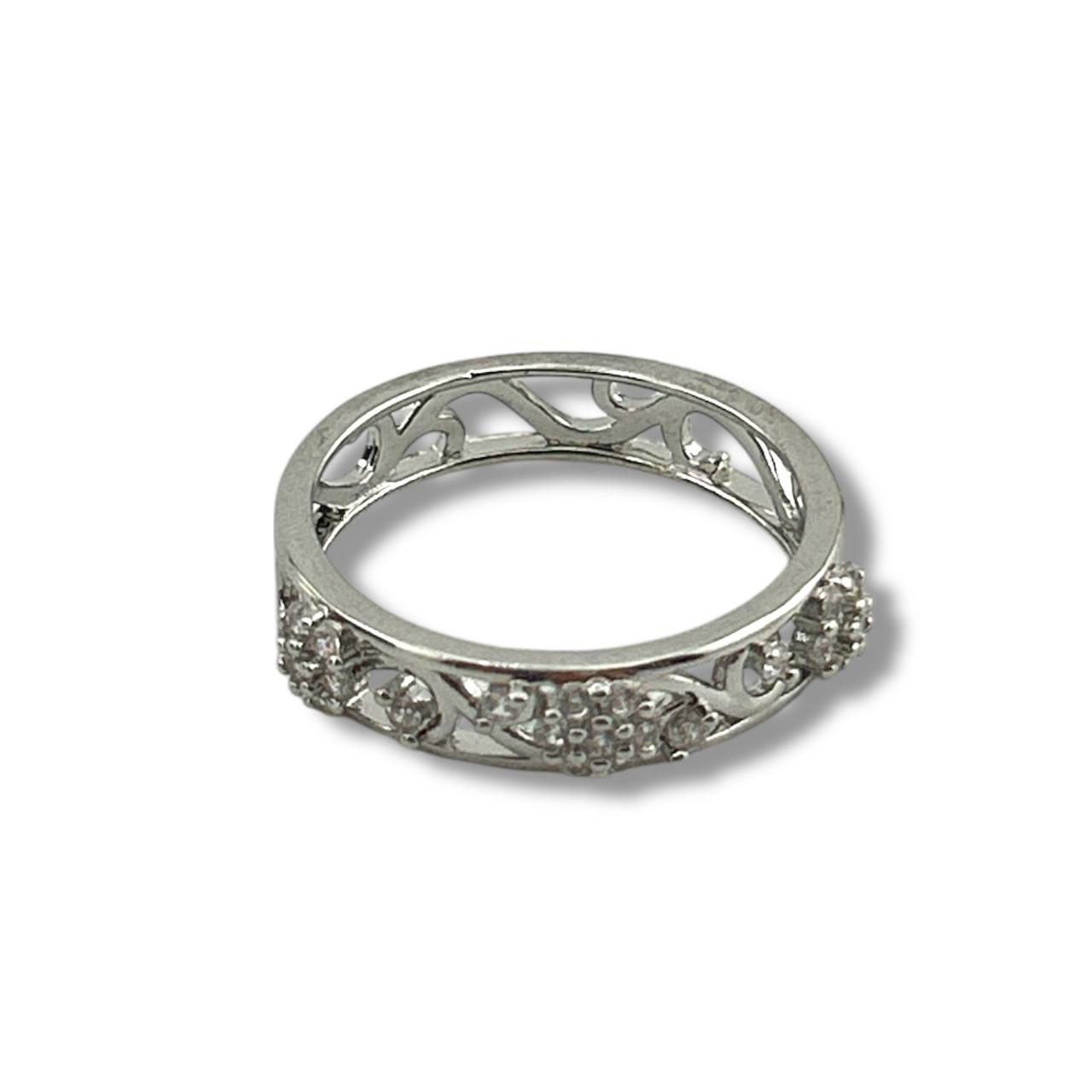 Vintage Floral Band Ring – Silver & Gold Elegance