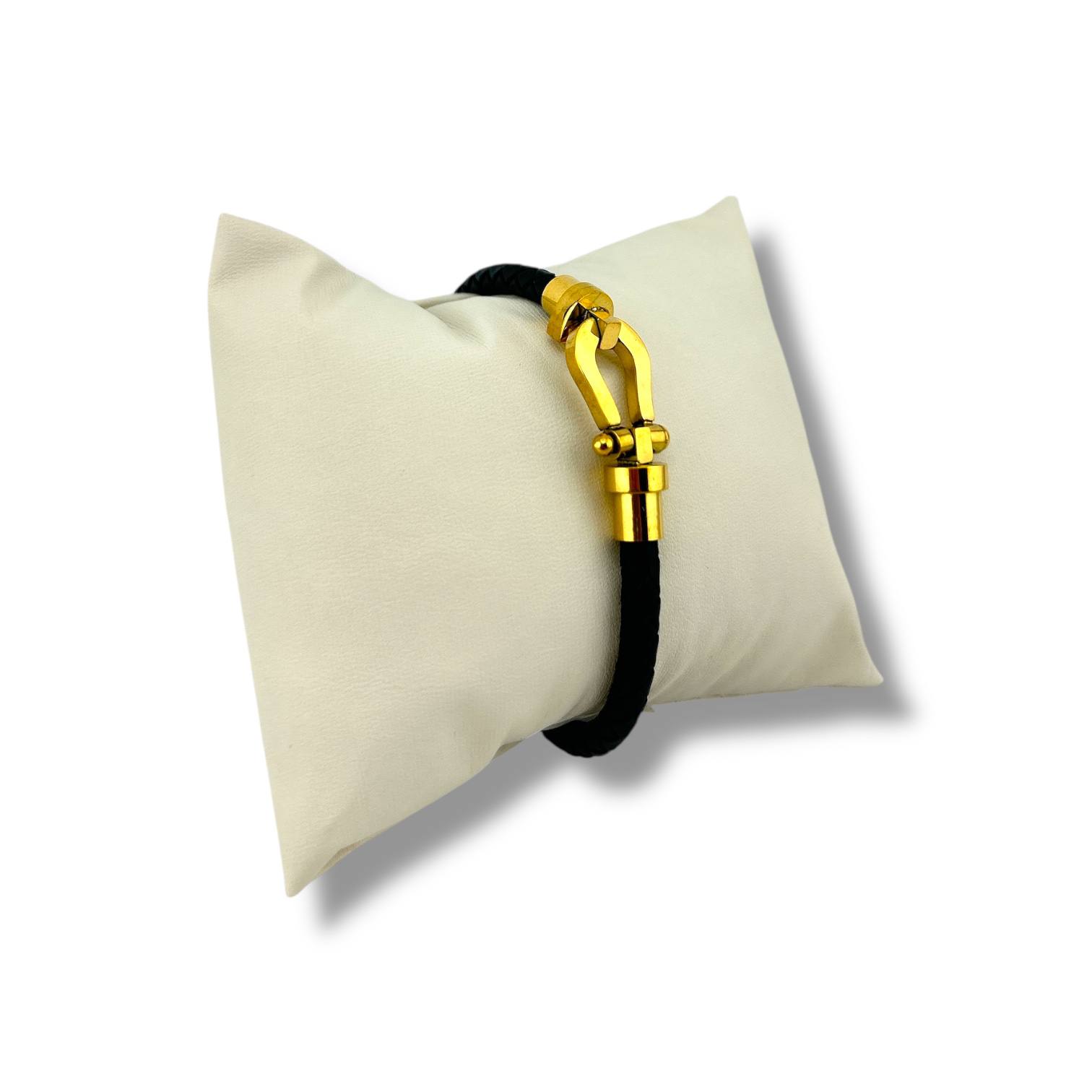 ⚓ Black Clasp Braided Leather Bracelet – Matte Steel Edition