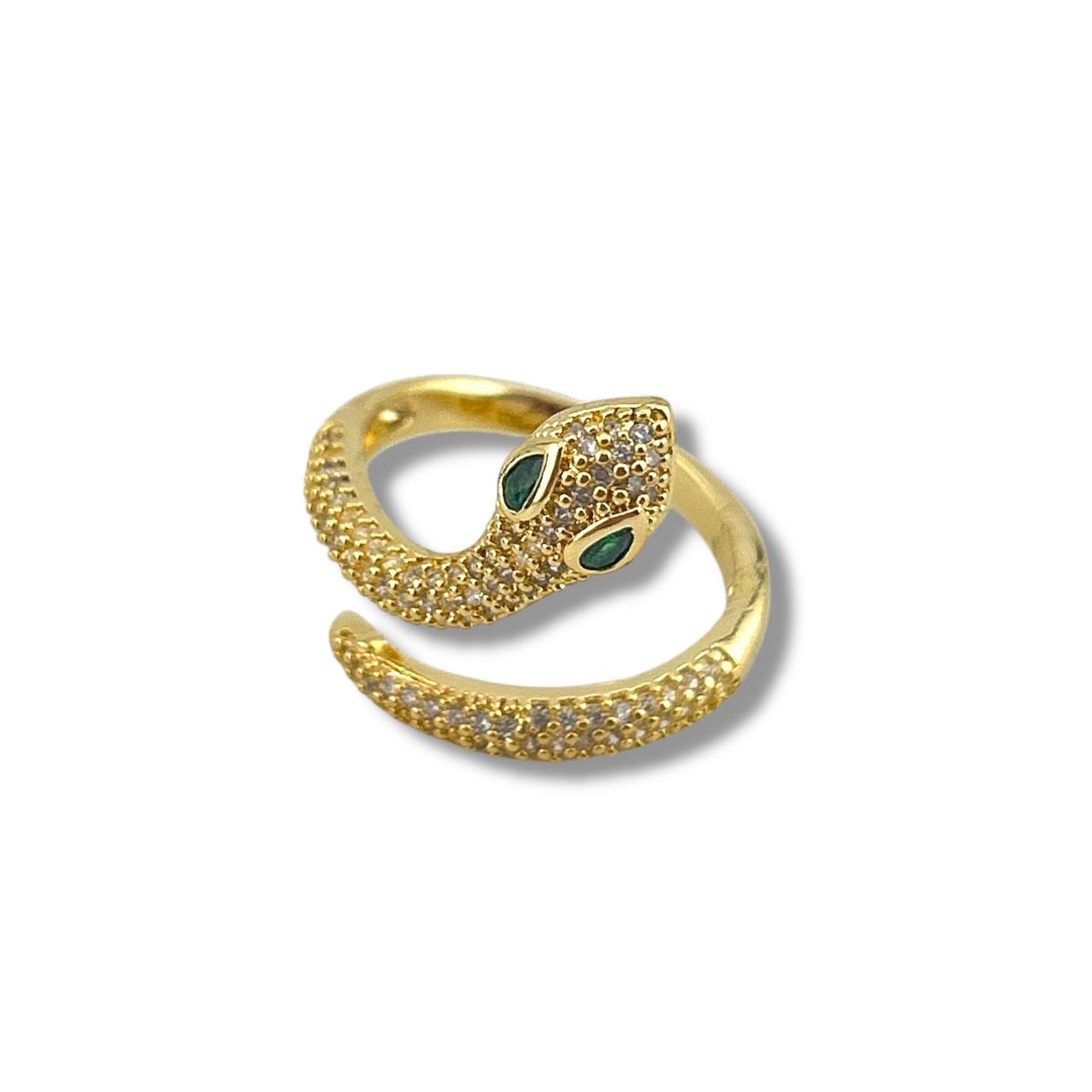 🐍 Emerald-Eyed Snake Ring – Gold Wrap Power