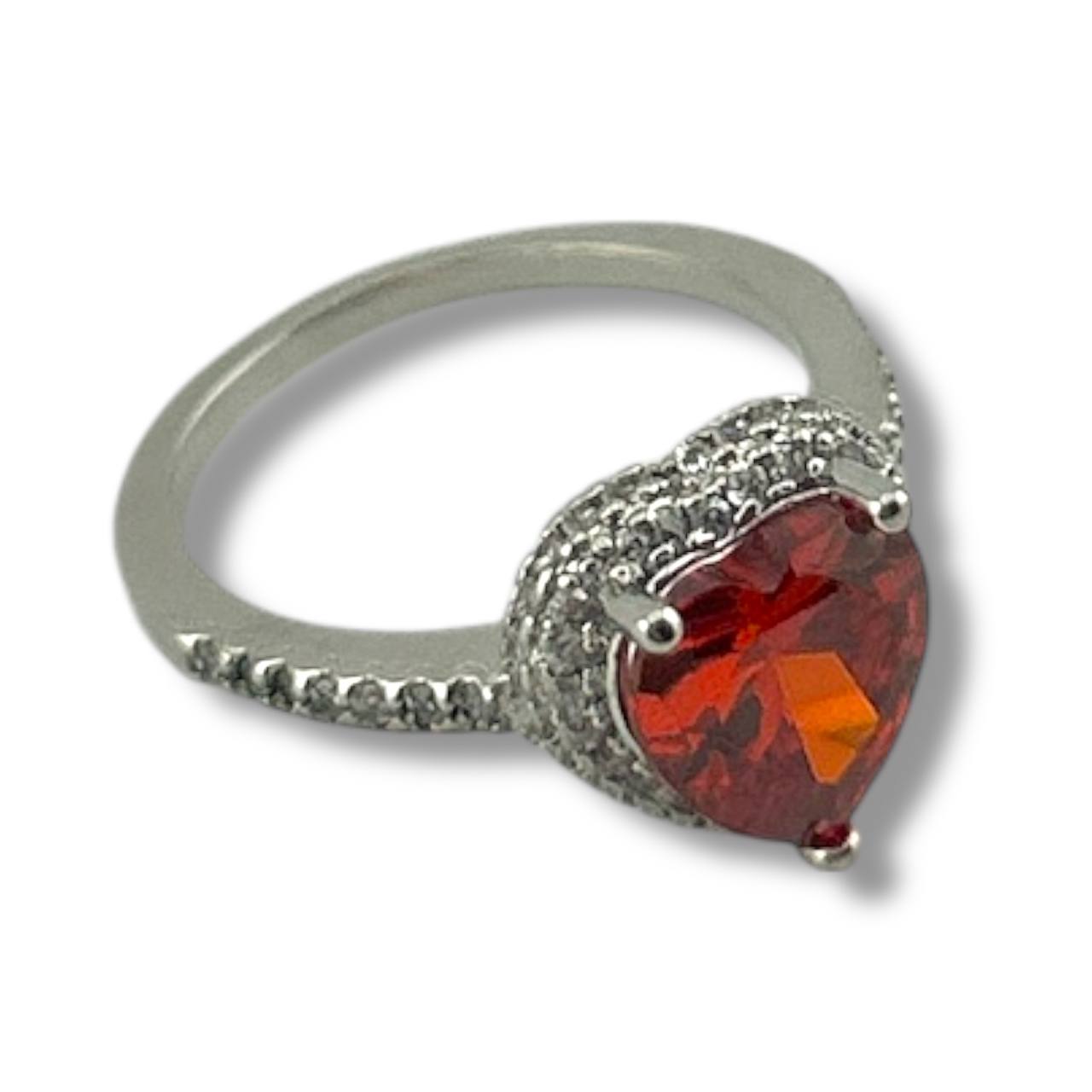 Crystal Heart Solitaire Ring – Silver Elegance