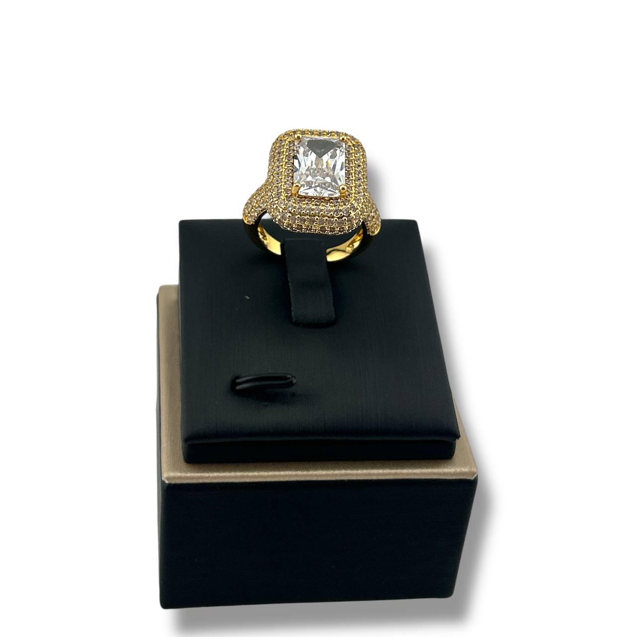 Emerald & Diamond Luxe Cushion Ring – Gold Plated Elegance