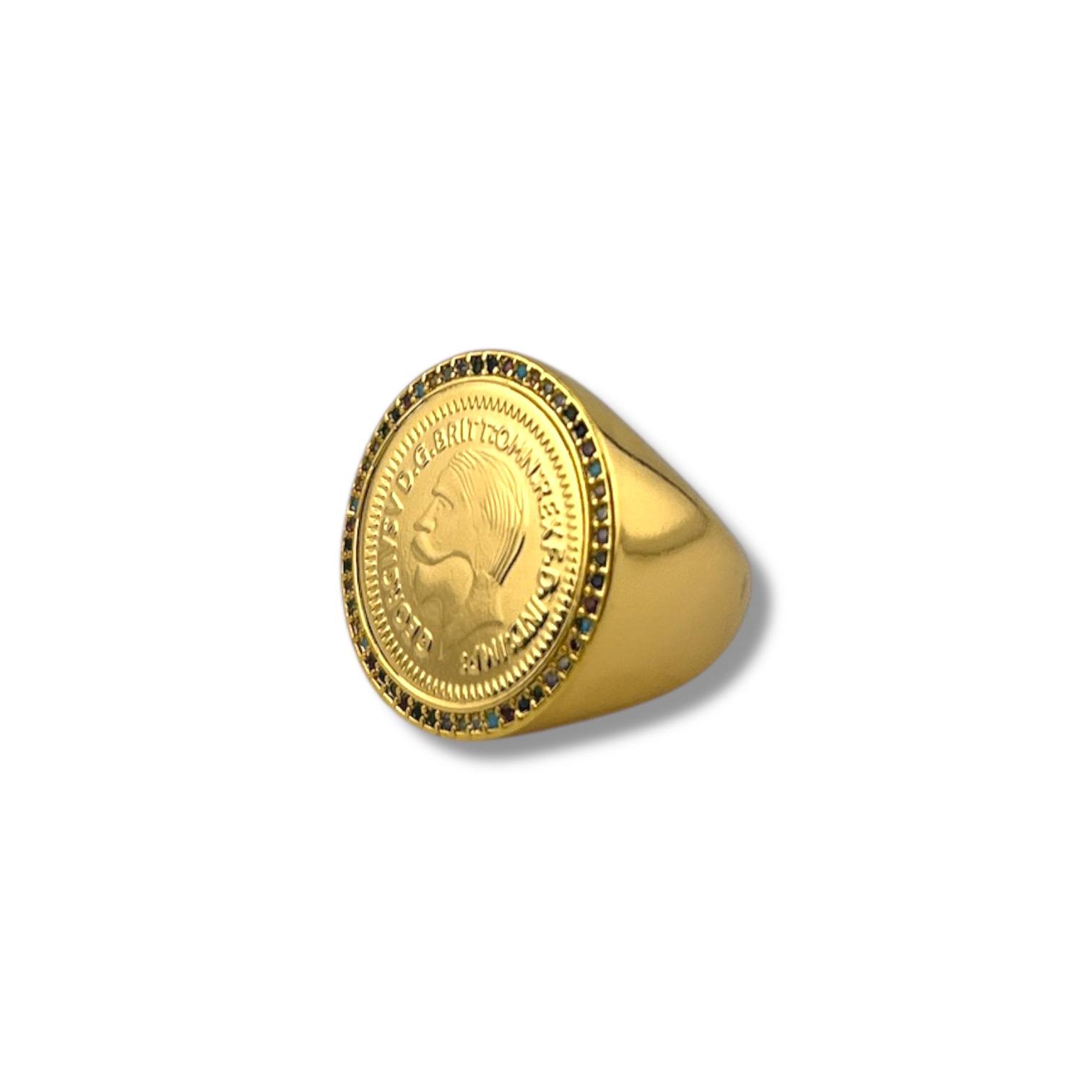👑 Royal Coin Statement Ring – Gold