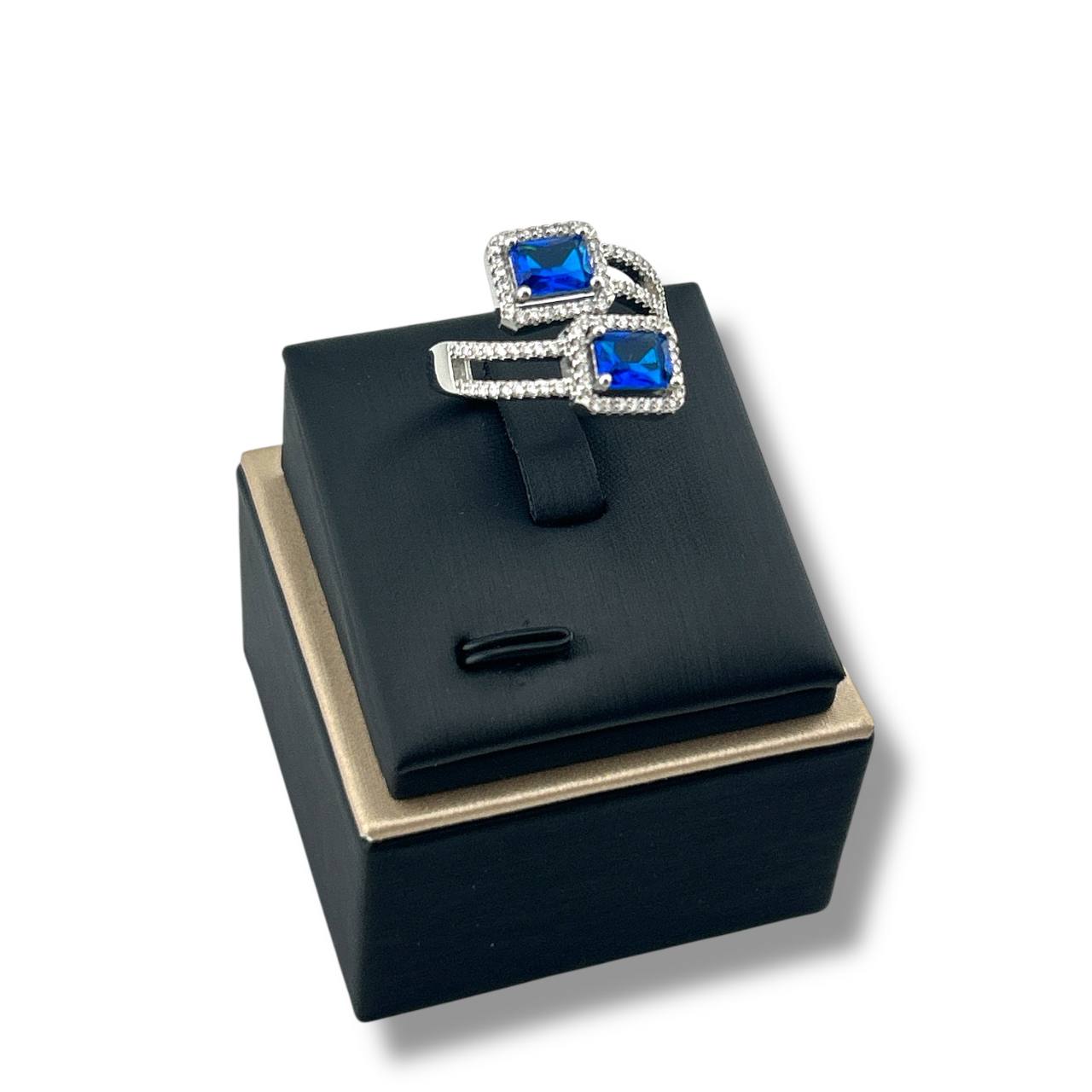 Royal Blue Duo Gem Ring – Silver & Gold