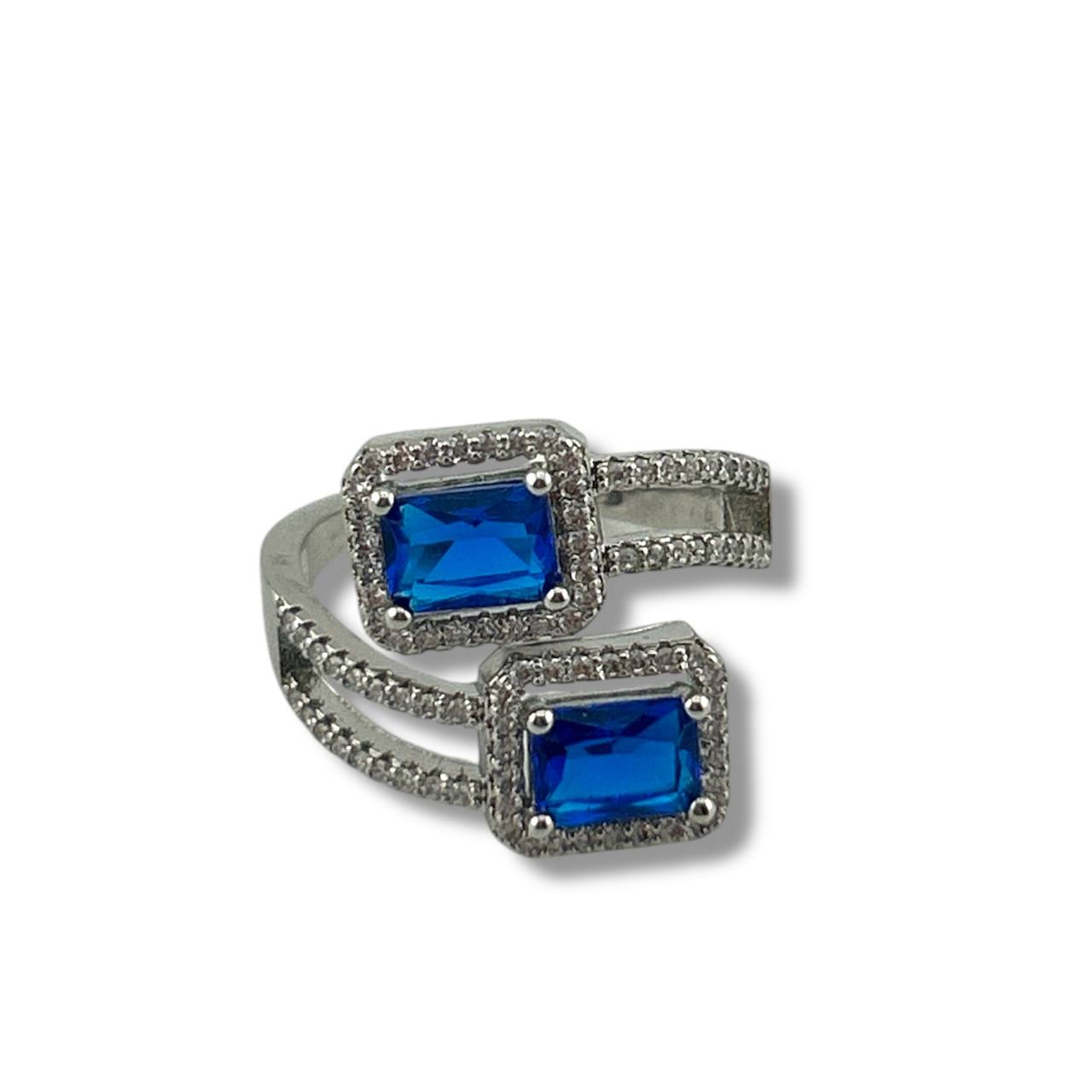 Royal Blue Duo Gem Ring – Silver & Gold