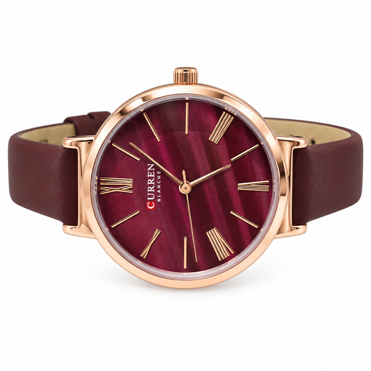 Leather Curren Burgundy & Rose Gold-Tone Watch(woman)