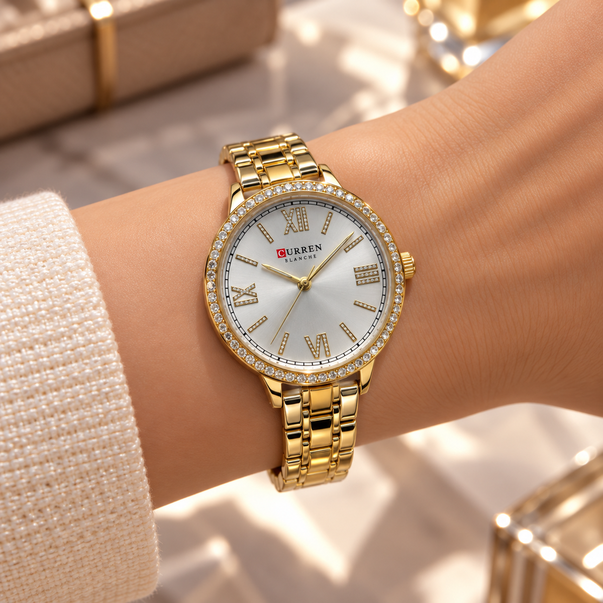 Curren Sparkling Gold-Tone Watch(woman)