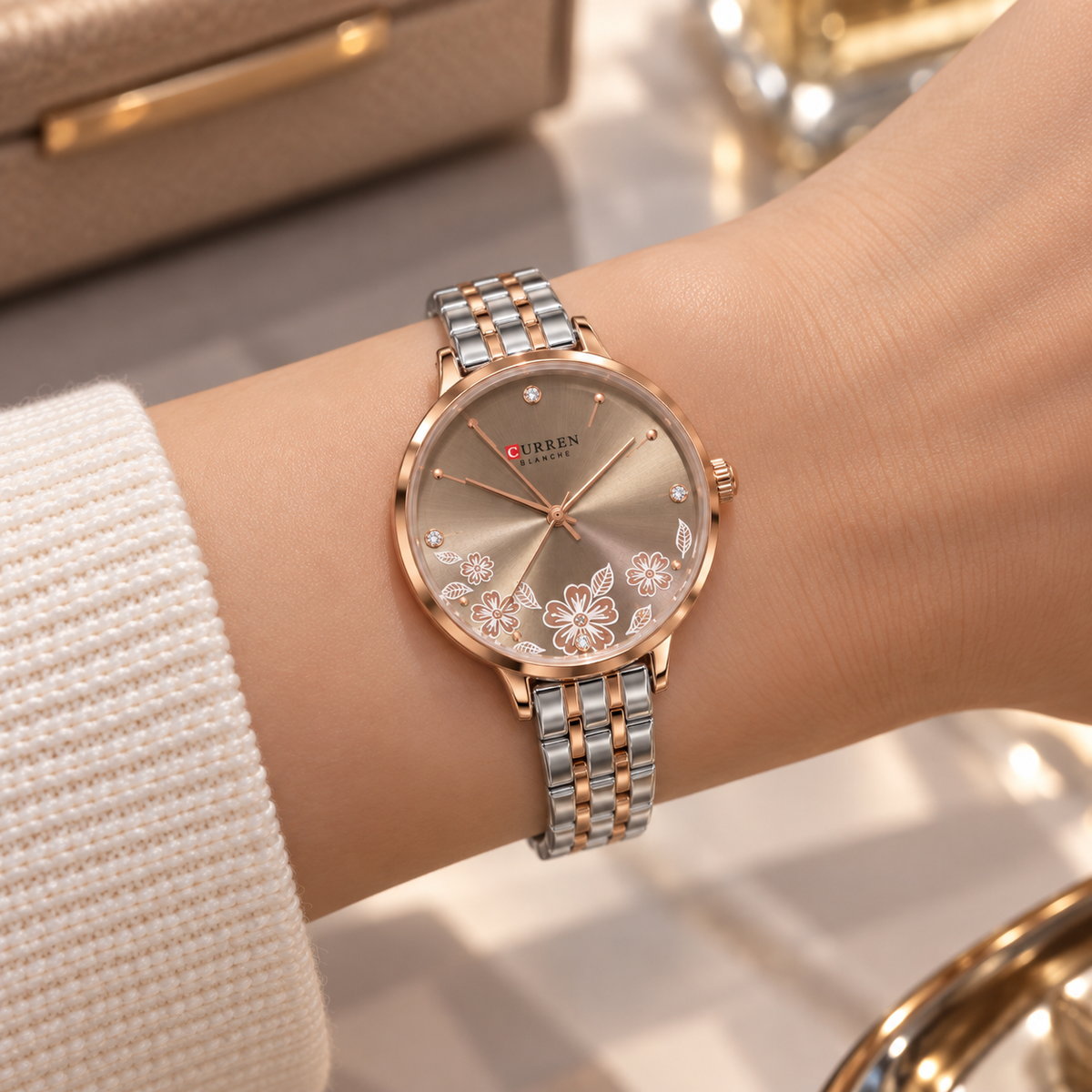Curren Two-Tone Floral Watch(woman)