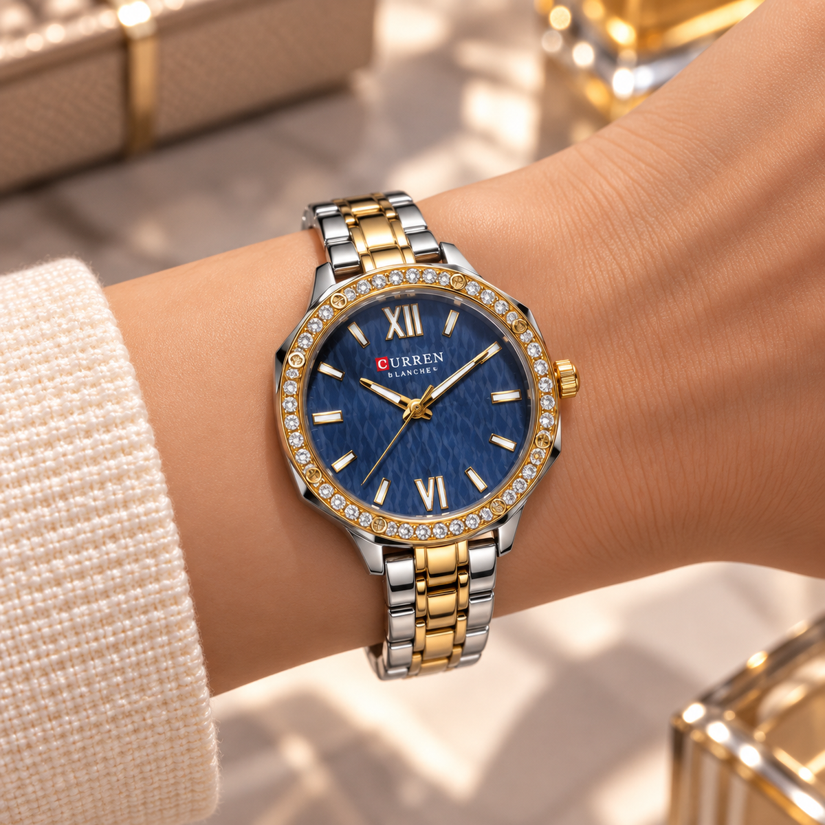 Curren Two-Tone Sparkling Bezel Watch(woman)