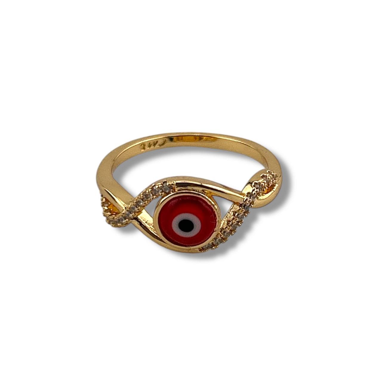 🔴 Gold Twisted Evil Eye Ring – Red