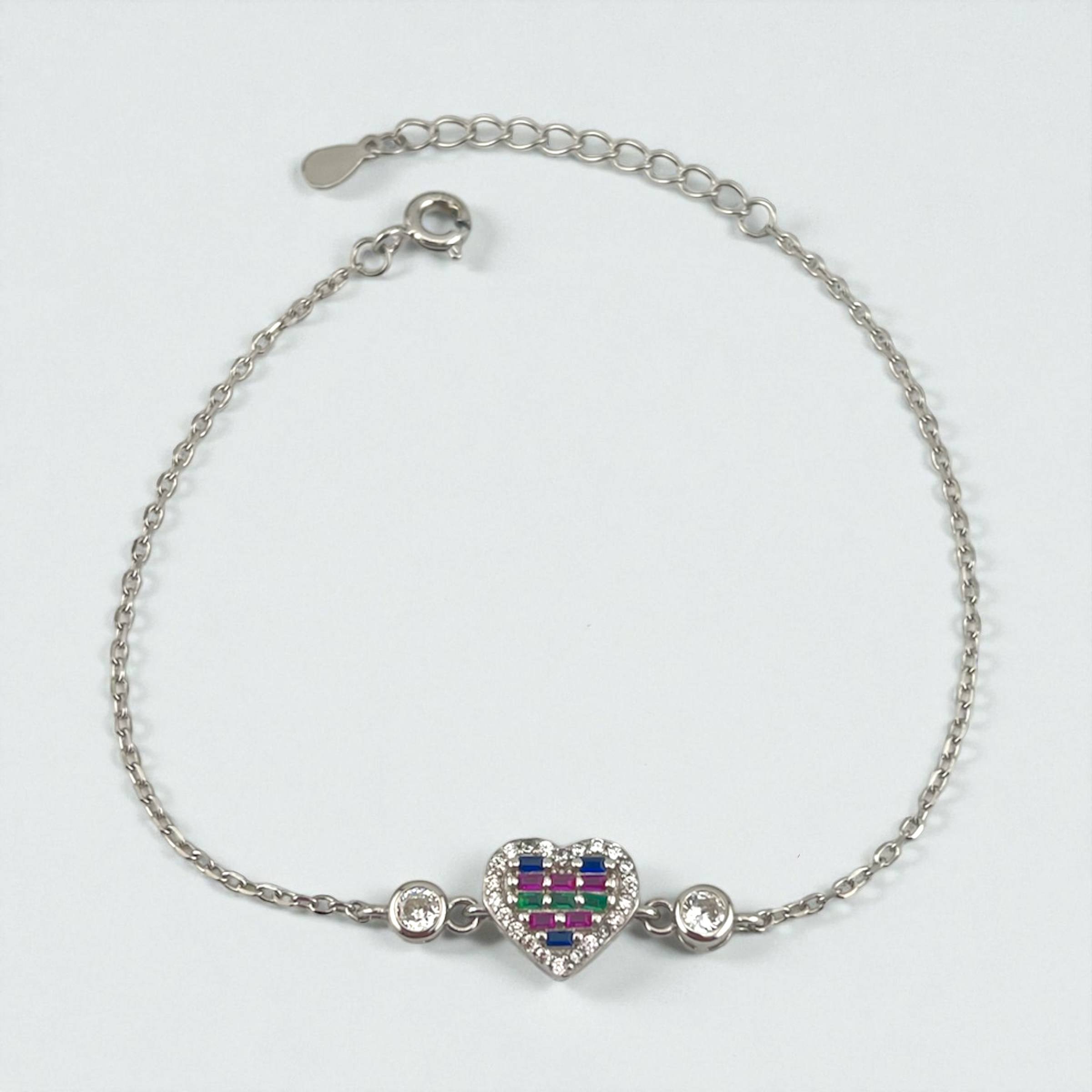 silver 925 Rainbow Heart Crystal Bracelet ✨