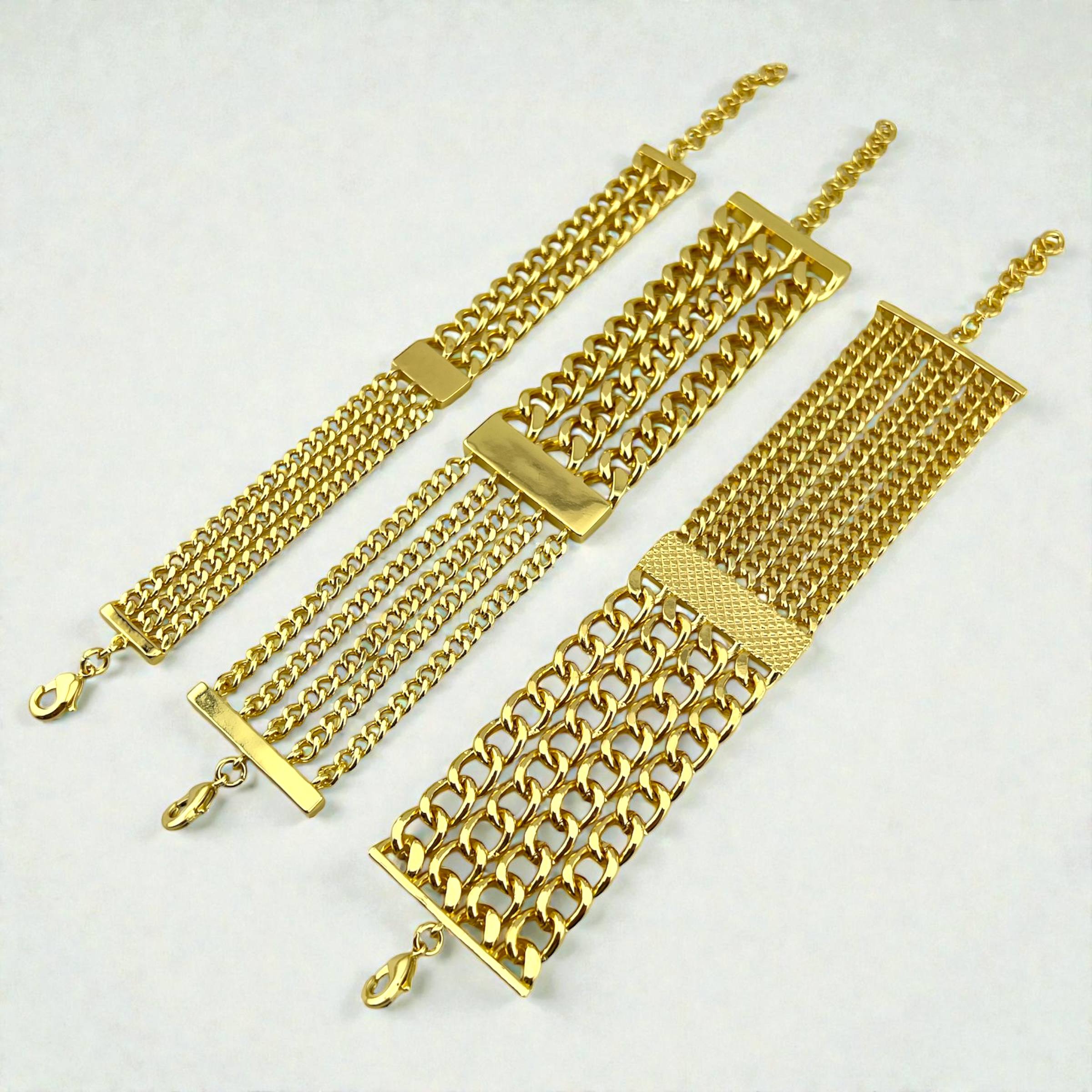 Multi chain Layered Curb Bracelet – 18K Gold-Plated