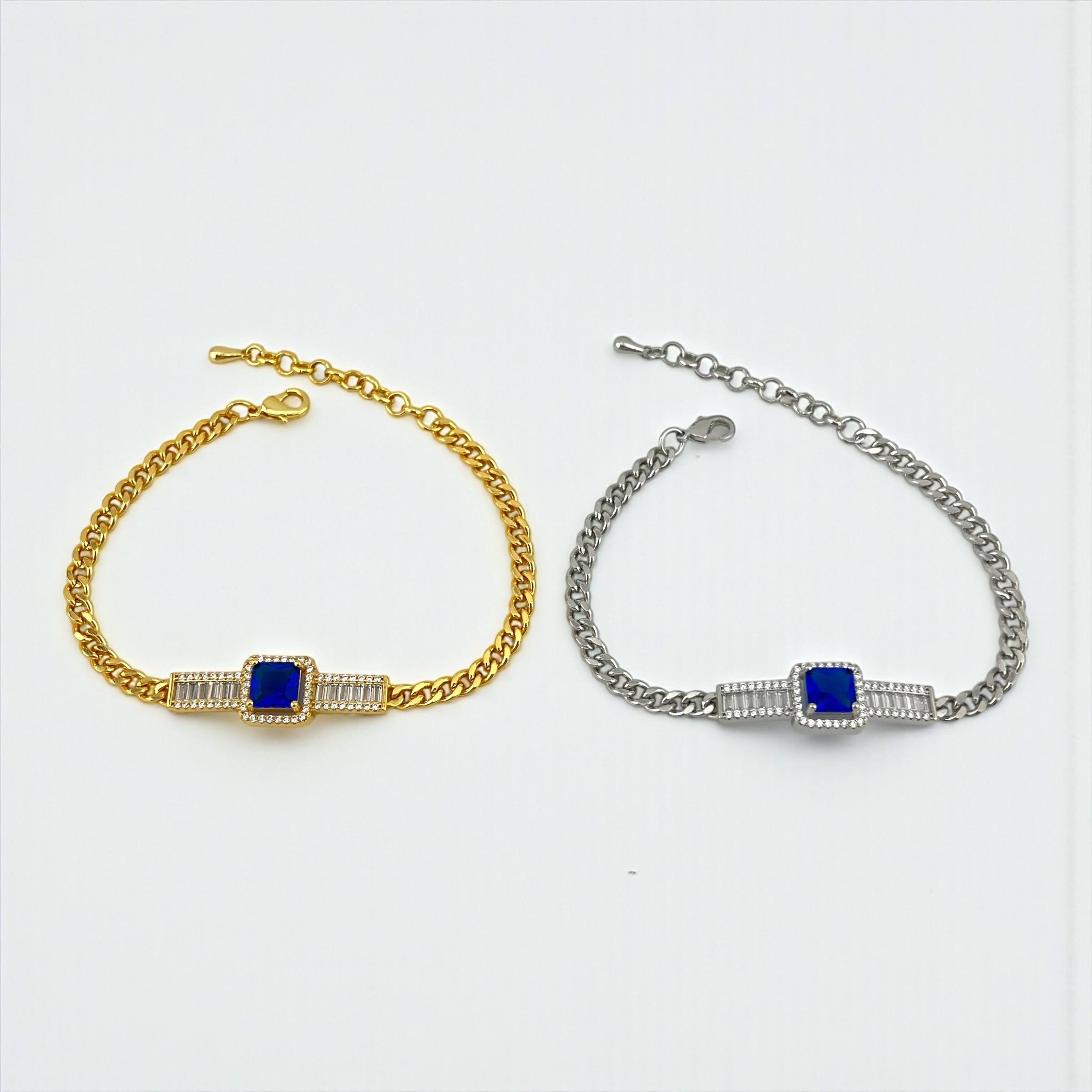 Royal Blue Gem Chain Bracelet – Gold & Silver ✨