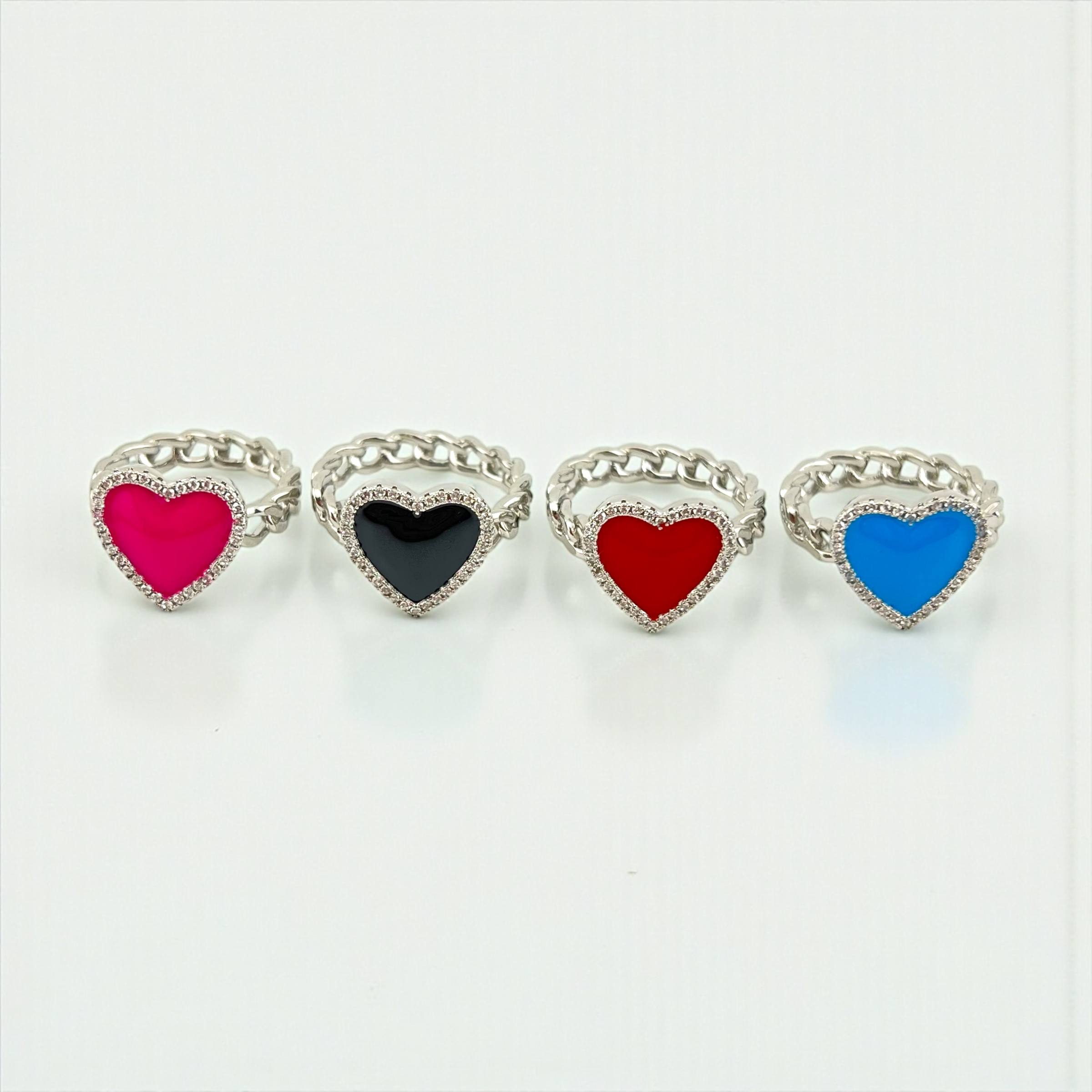 💖 Enchanted Heart Chain Rings – Silver Finish