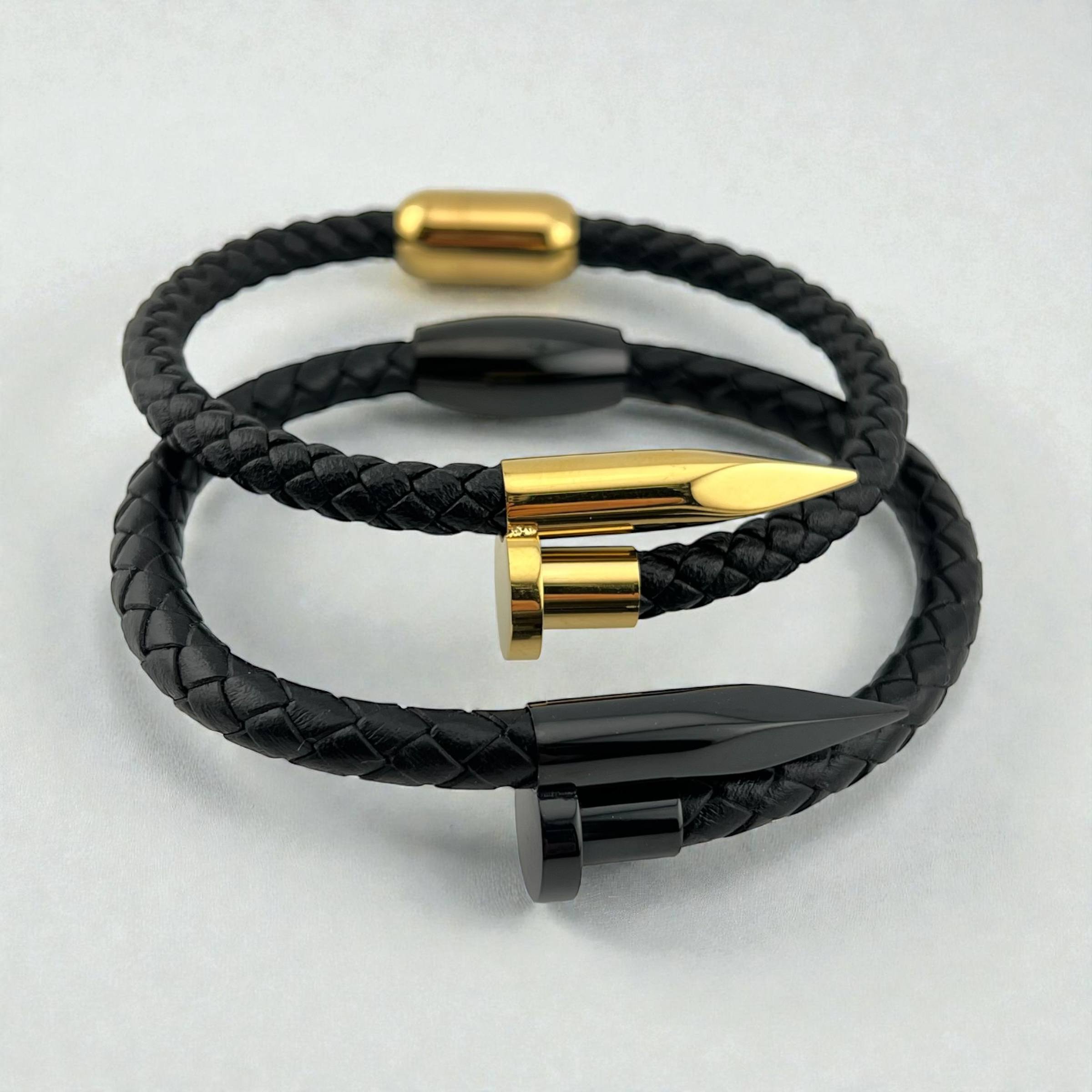 🖋️ Signature Nail Leather Bracelet – Midnight Blue Edition