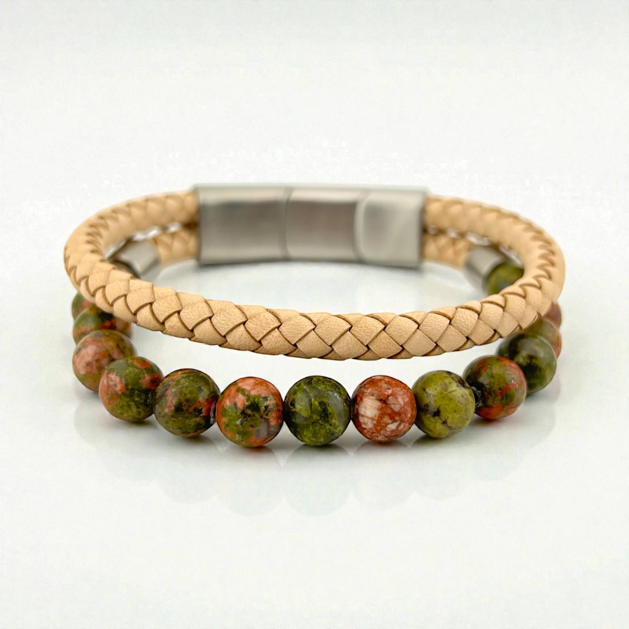 🌍 Earthstone Beige Wrap Bracelet – Natural Strength Meets Style 💫