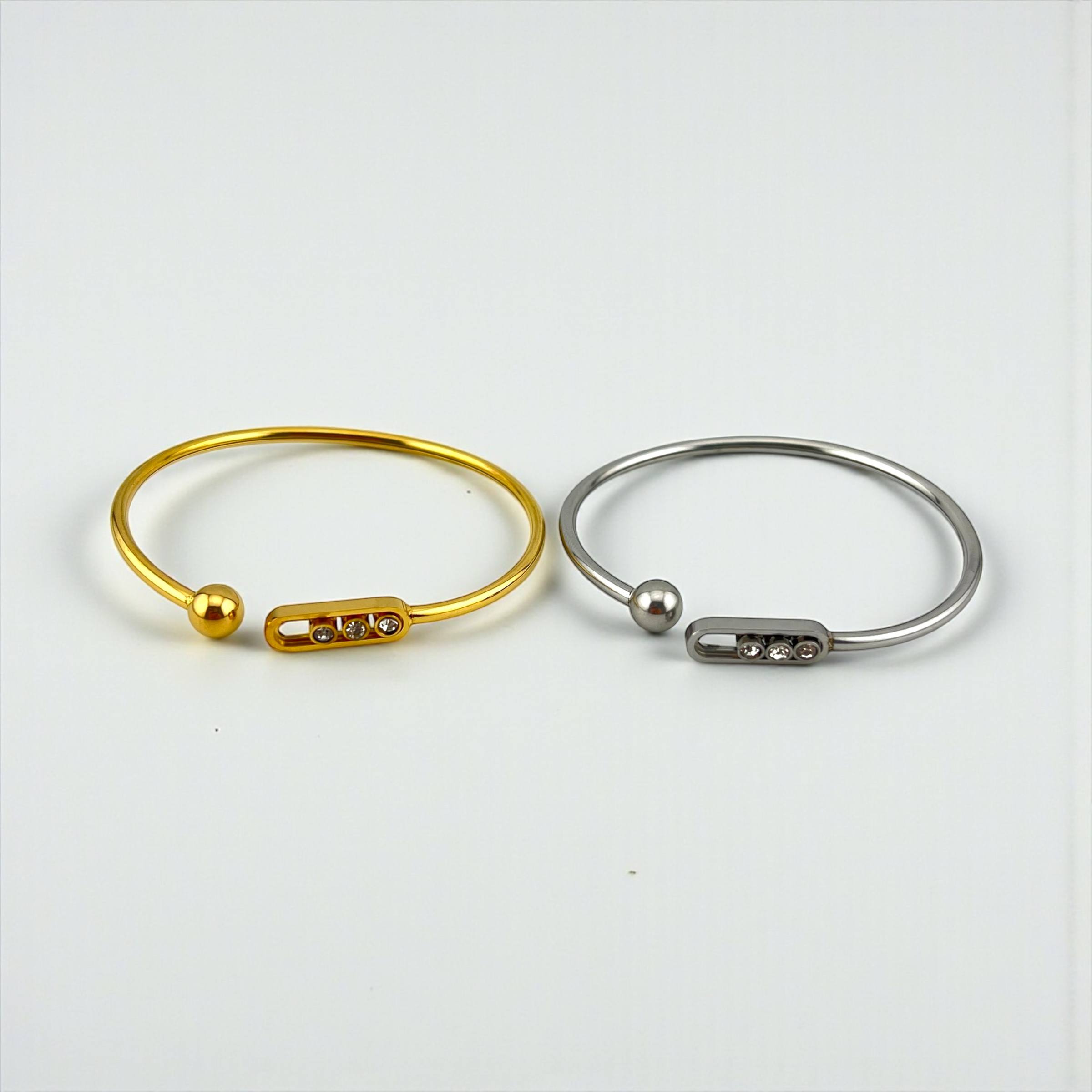 Messica Triple Crystal Open Cuff Bracelet – Gold & Silver ✨