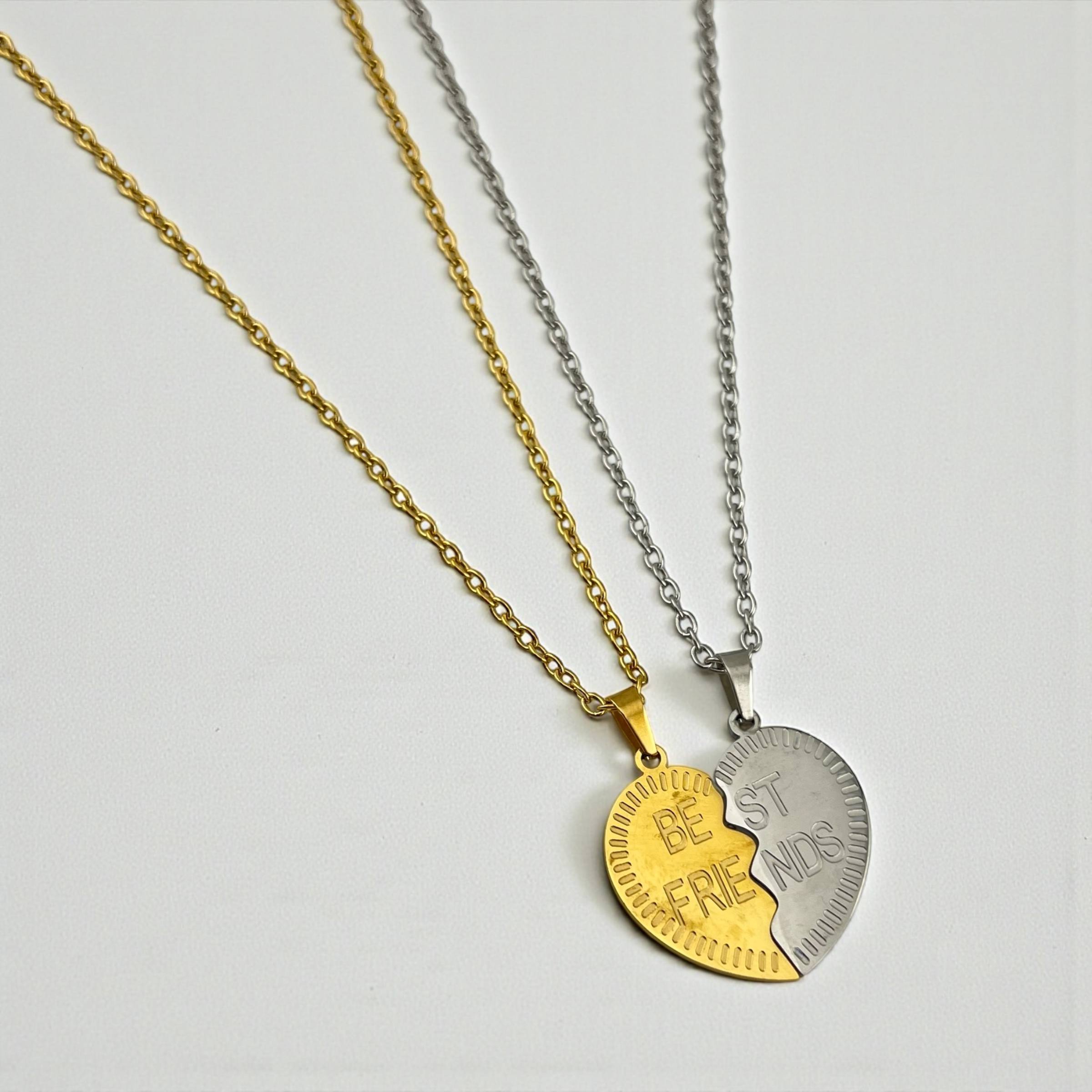 Best Friends Forever Duo Necklace – Gold & Silver Heart Pendant