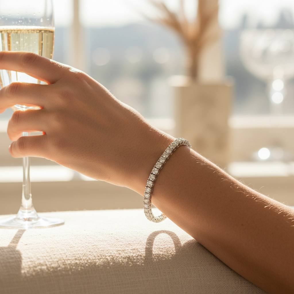 stainless steel Cubic Zirconia Silver color Tennis Bracelet ( 3mm )