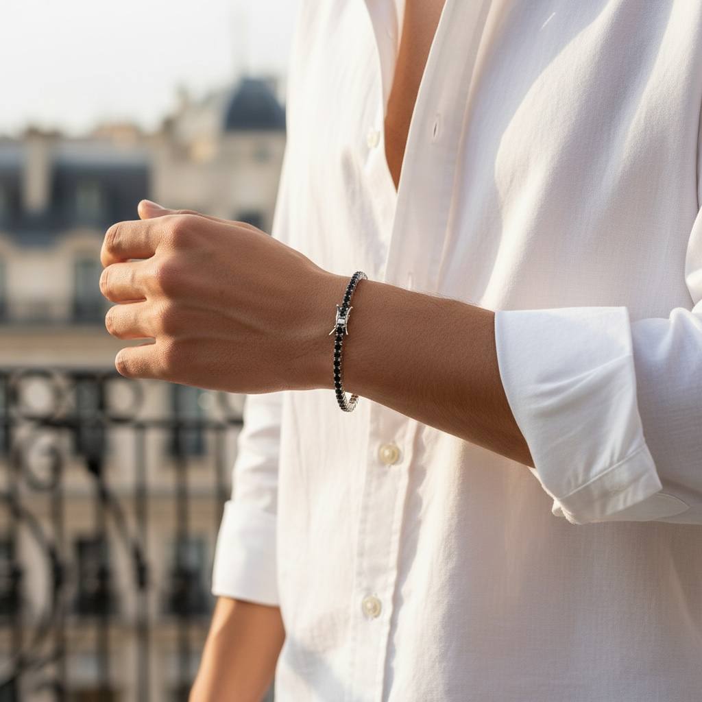 stainless steel Cubic Zirconia black and silver Tennis Bracelet(3mm)