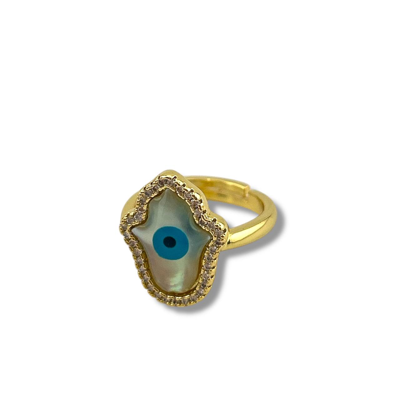 Hamsa Evil Eye Gold Ring – & Mother of Pearl