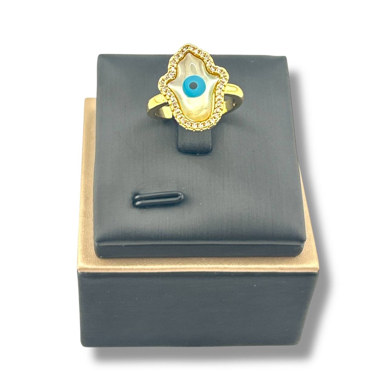 Hamsa Evil Eye Gold Ring – & Mother of Pearl