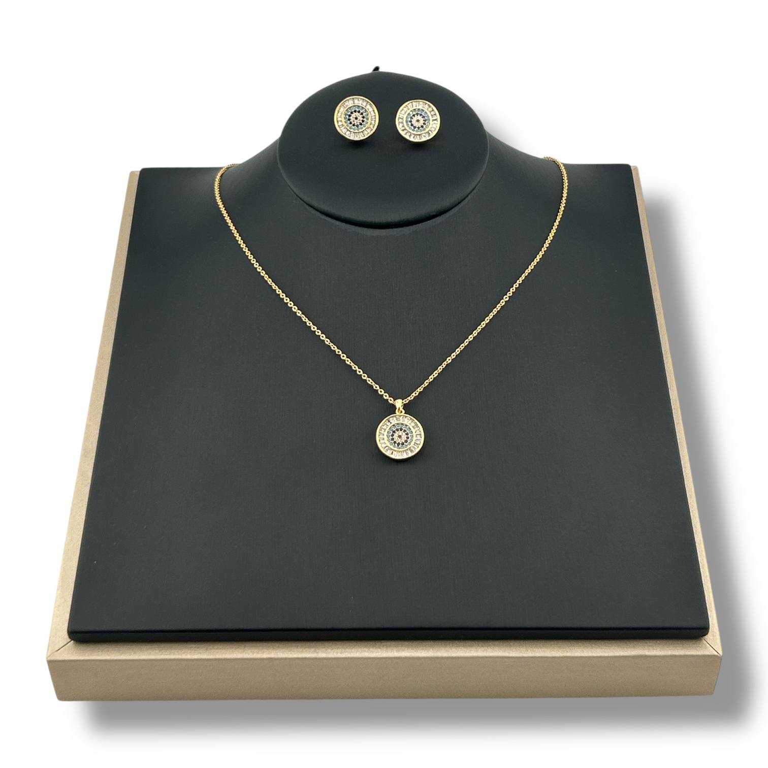 🧿 Midnight Aura Set – Evil Eye Pendant + Studs