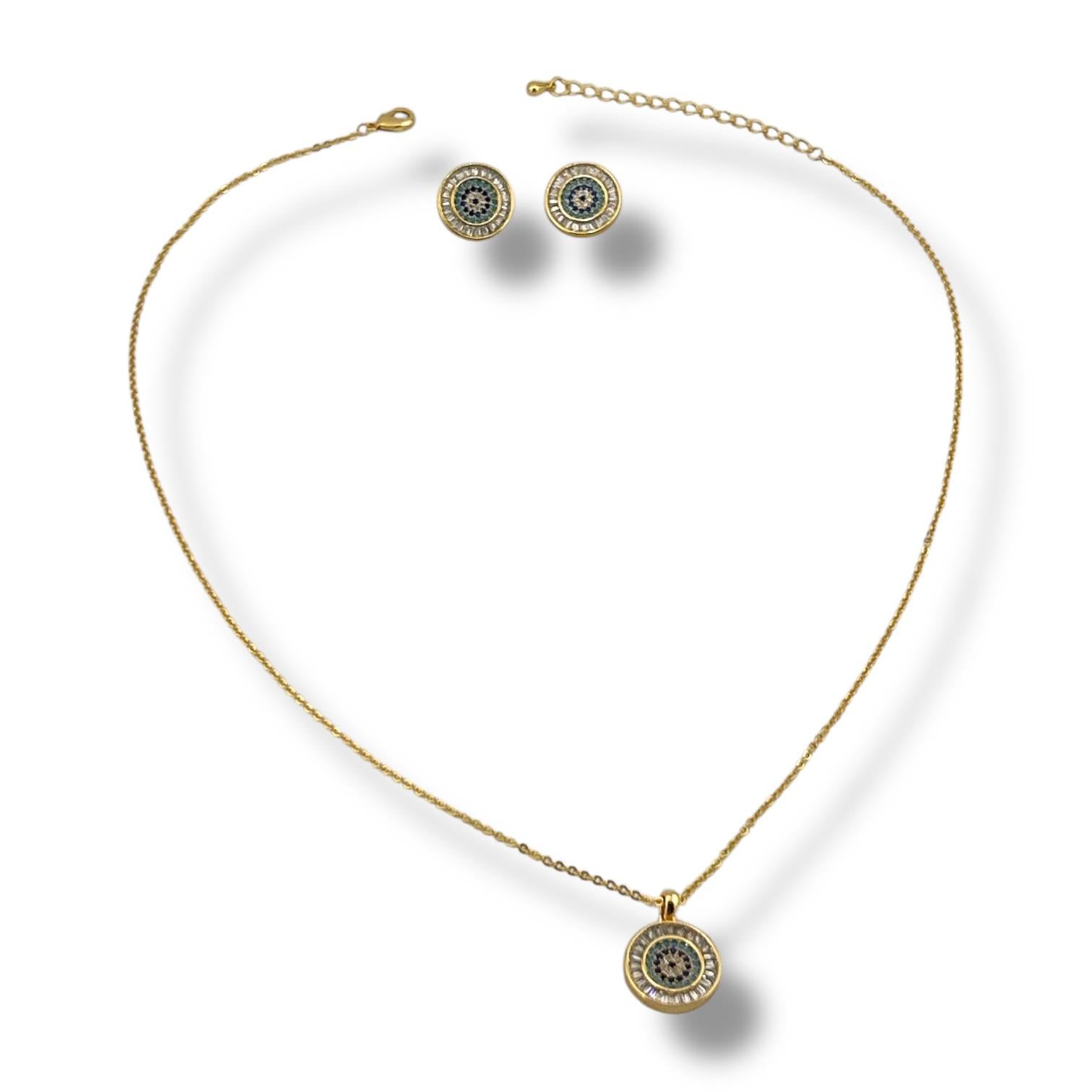 🧿 Midnight Aura Set – Evil Eye Pendant + Studs