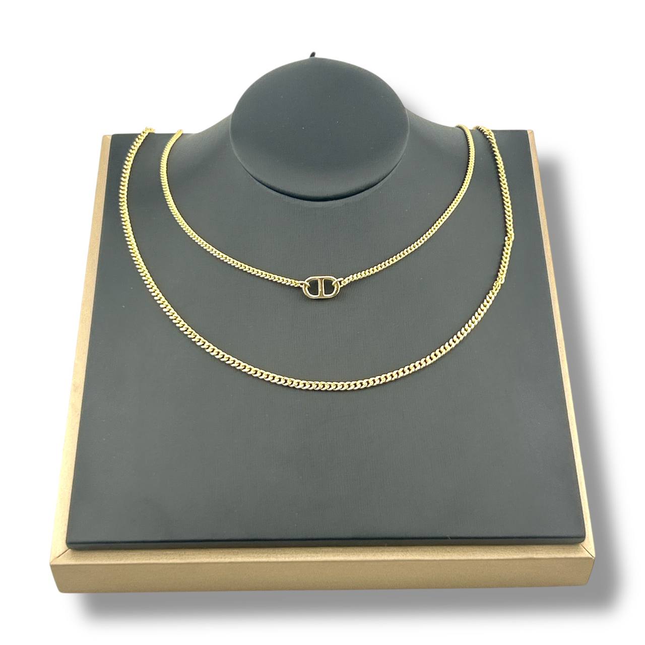 💛 DIOR “Double Luxe” Layered Necklace – 18K Gold-Plated