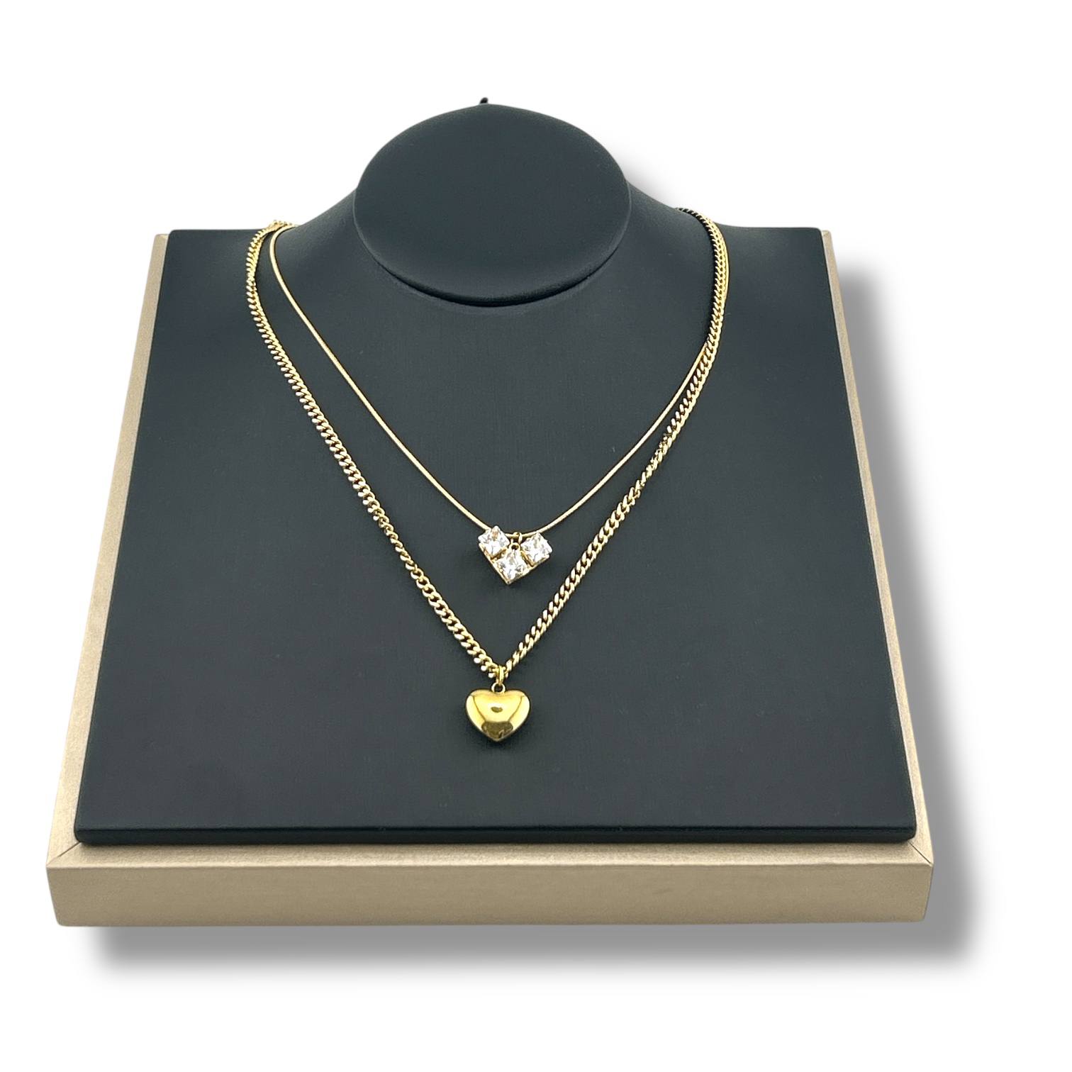 Duo Heart Layered Necklace – Silver & Gold