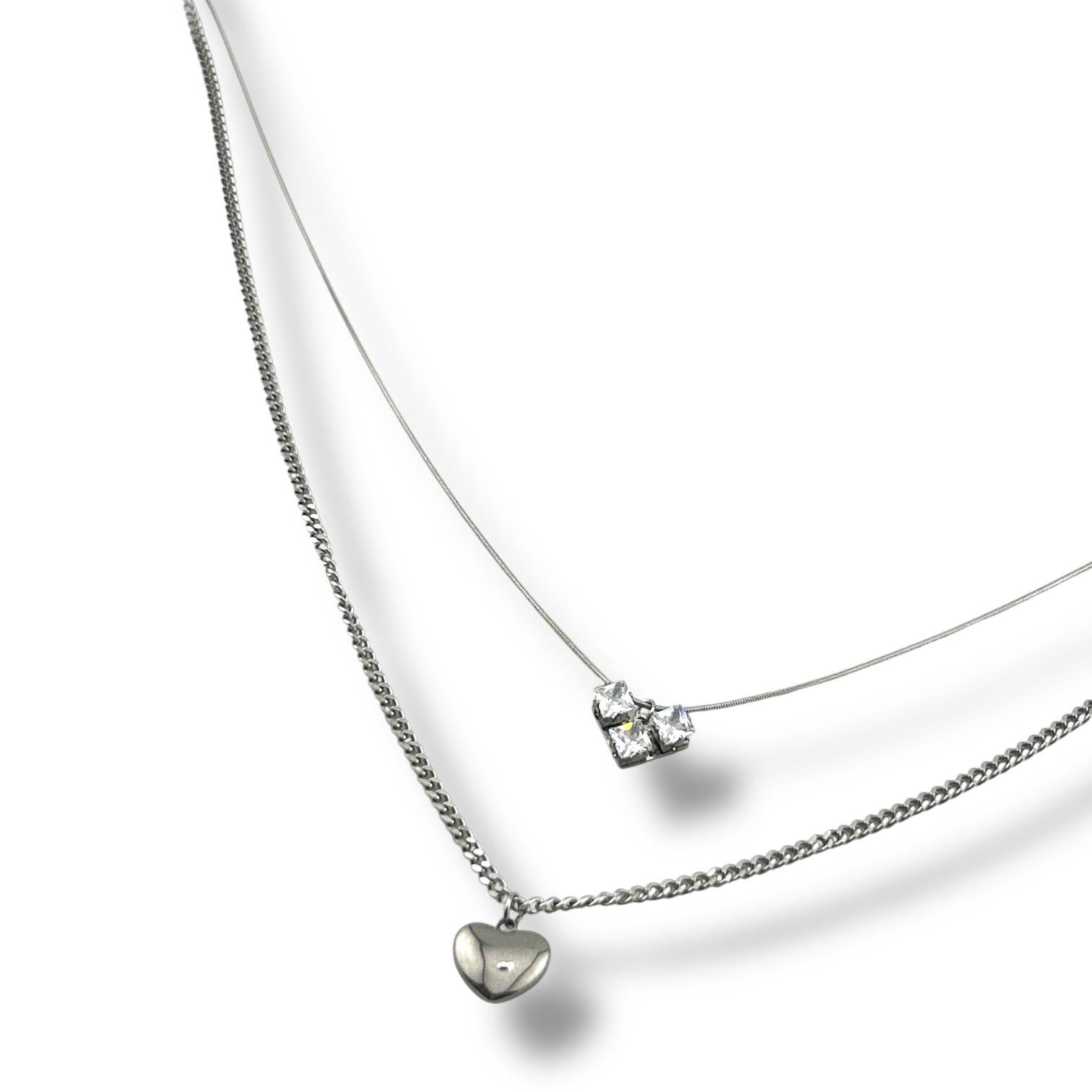 Duo Heart Layered Necklace – Silver & Gold