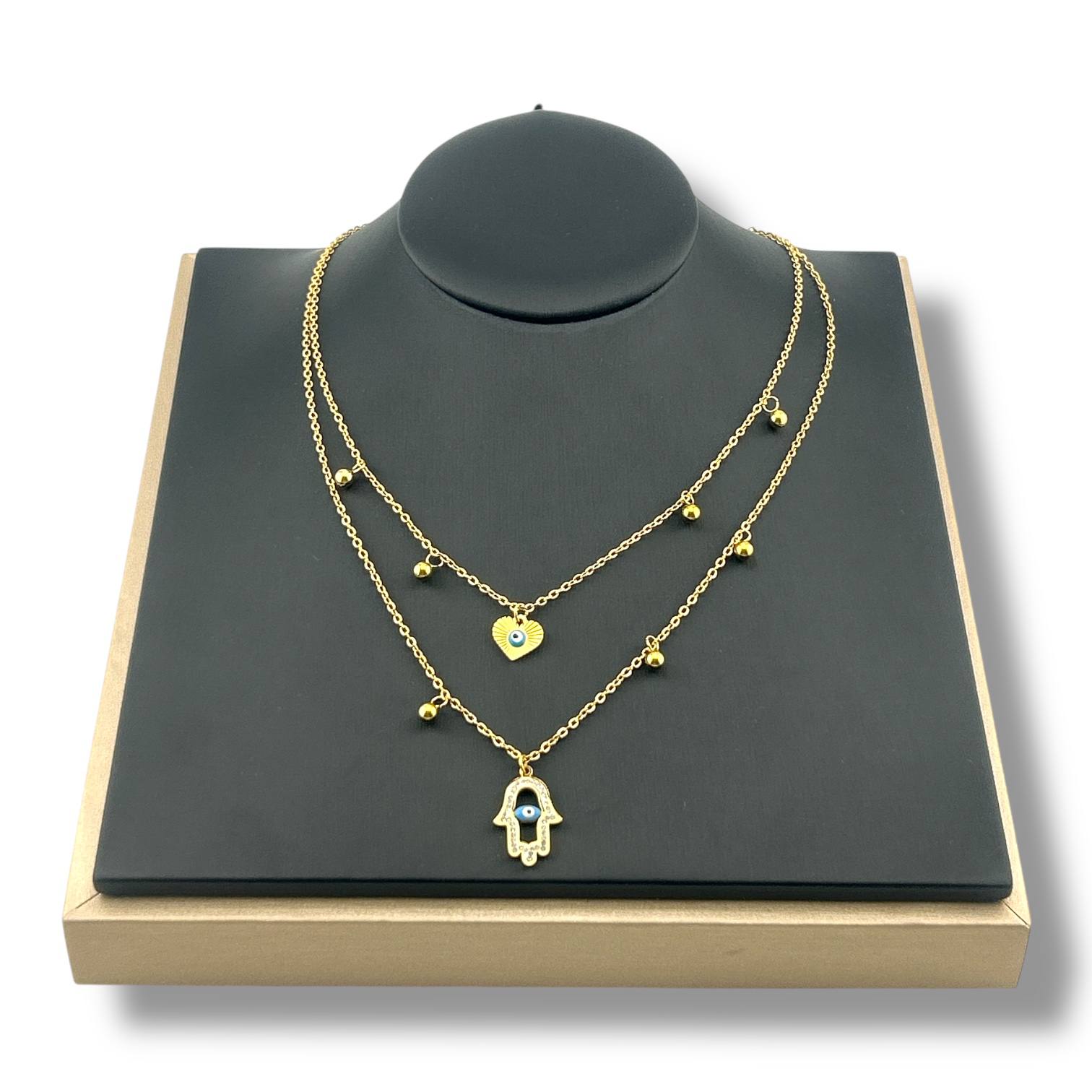 Hamsa & Heart Evil Eye Necklace Set 💙✨