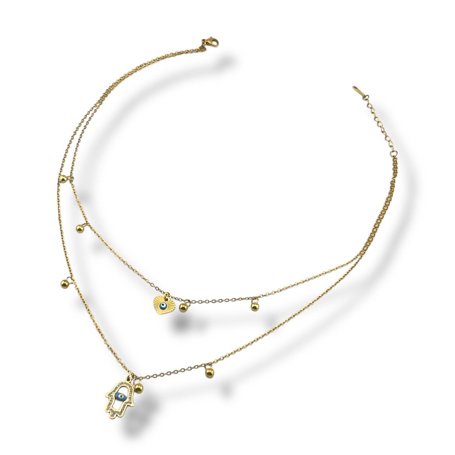 Hamsa & Heart Evil Eye Necklace Set 💙✨