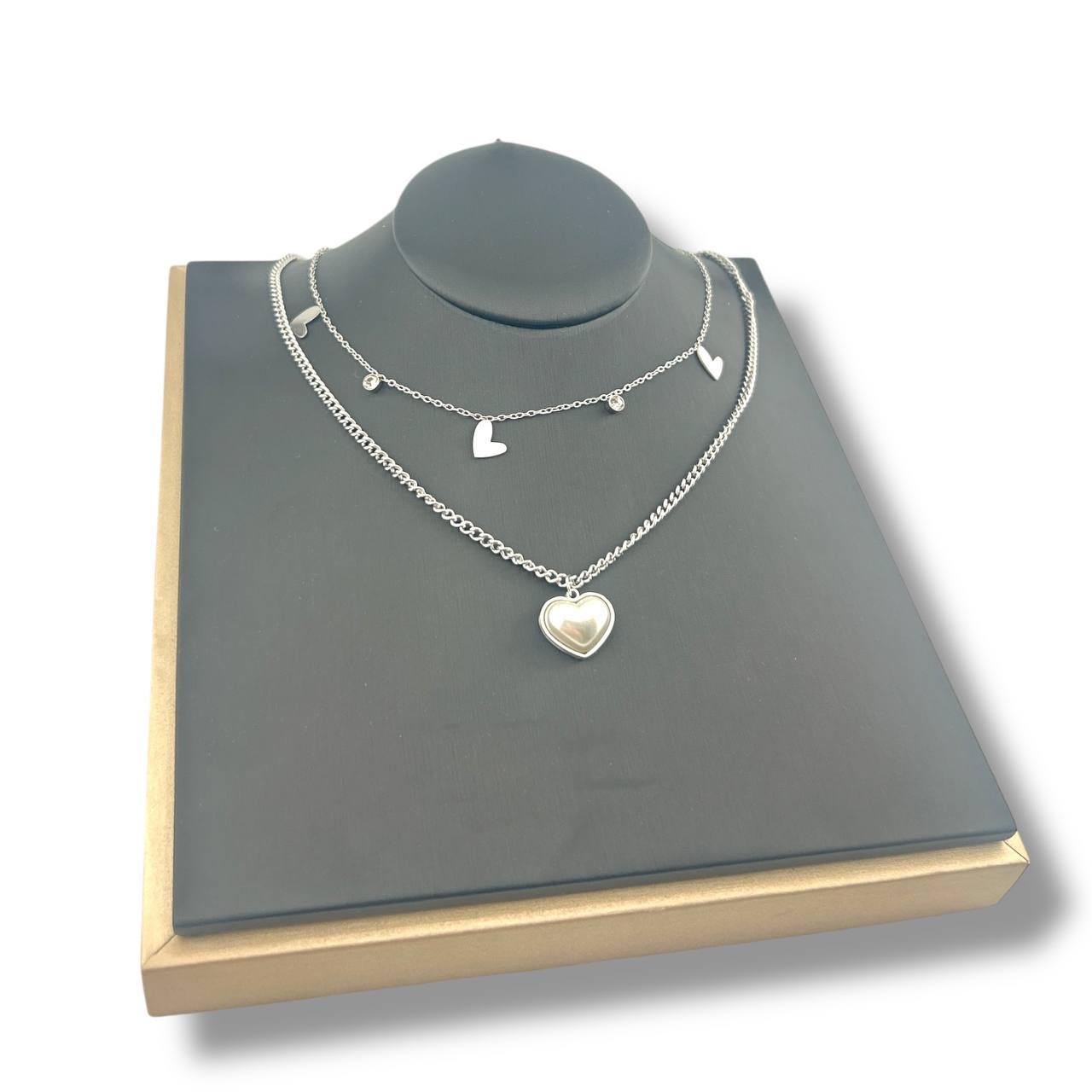 🤍 Double Heartbeat Layer Necklace – Silver Plated