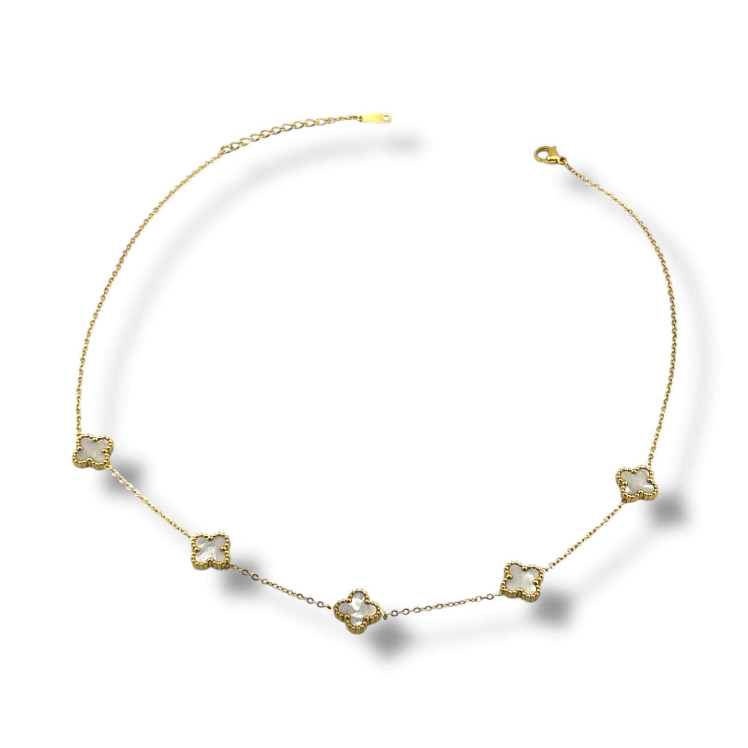 ✨ White VANCLEEF Necklace – 18K Gold-Plated