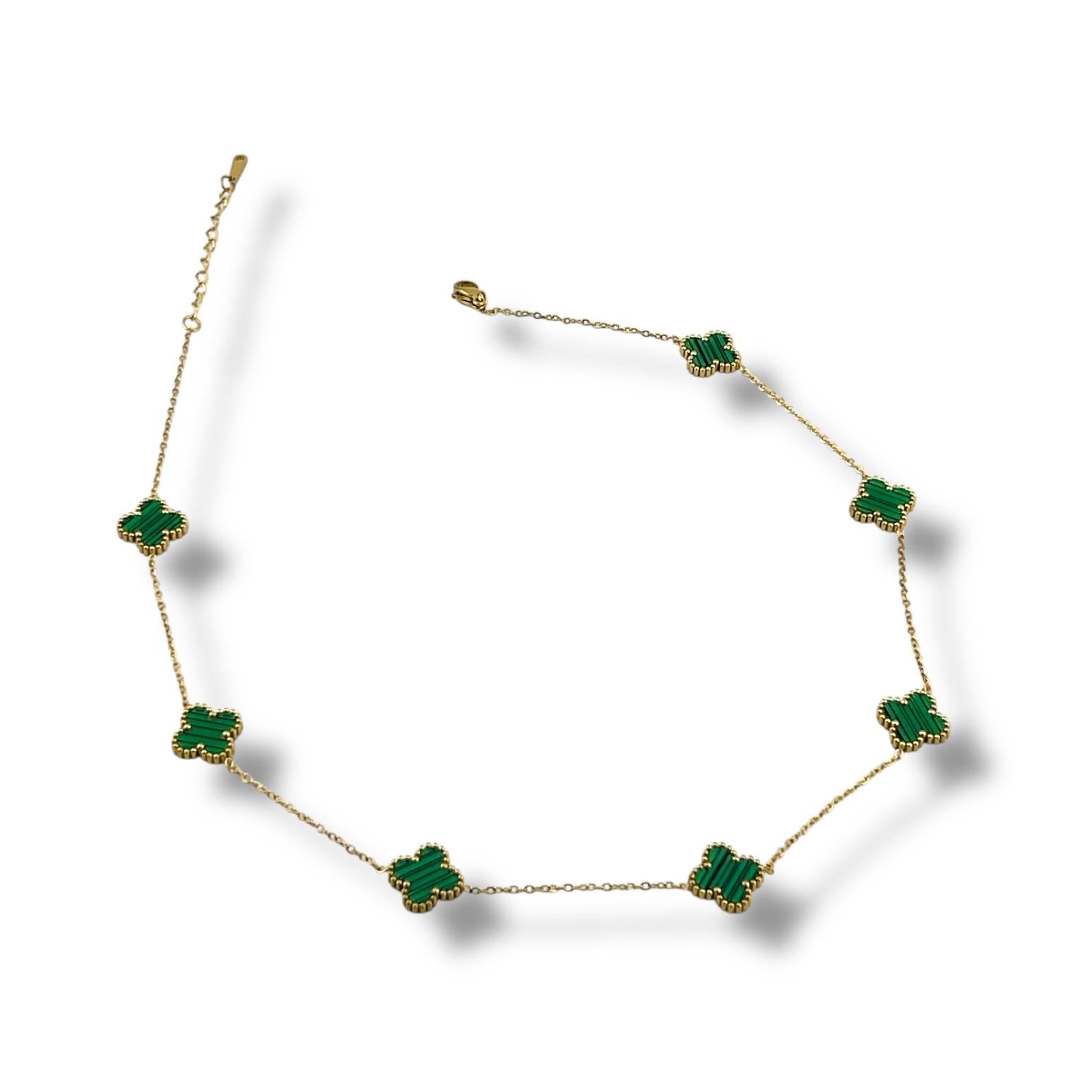 🍀 Emerald Vancleef Station Necklace – 18K Gold-Plated