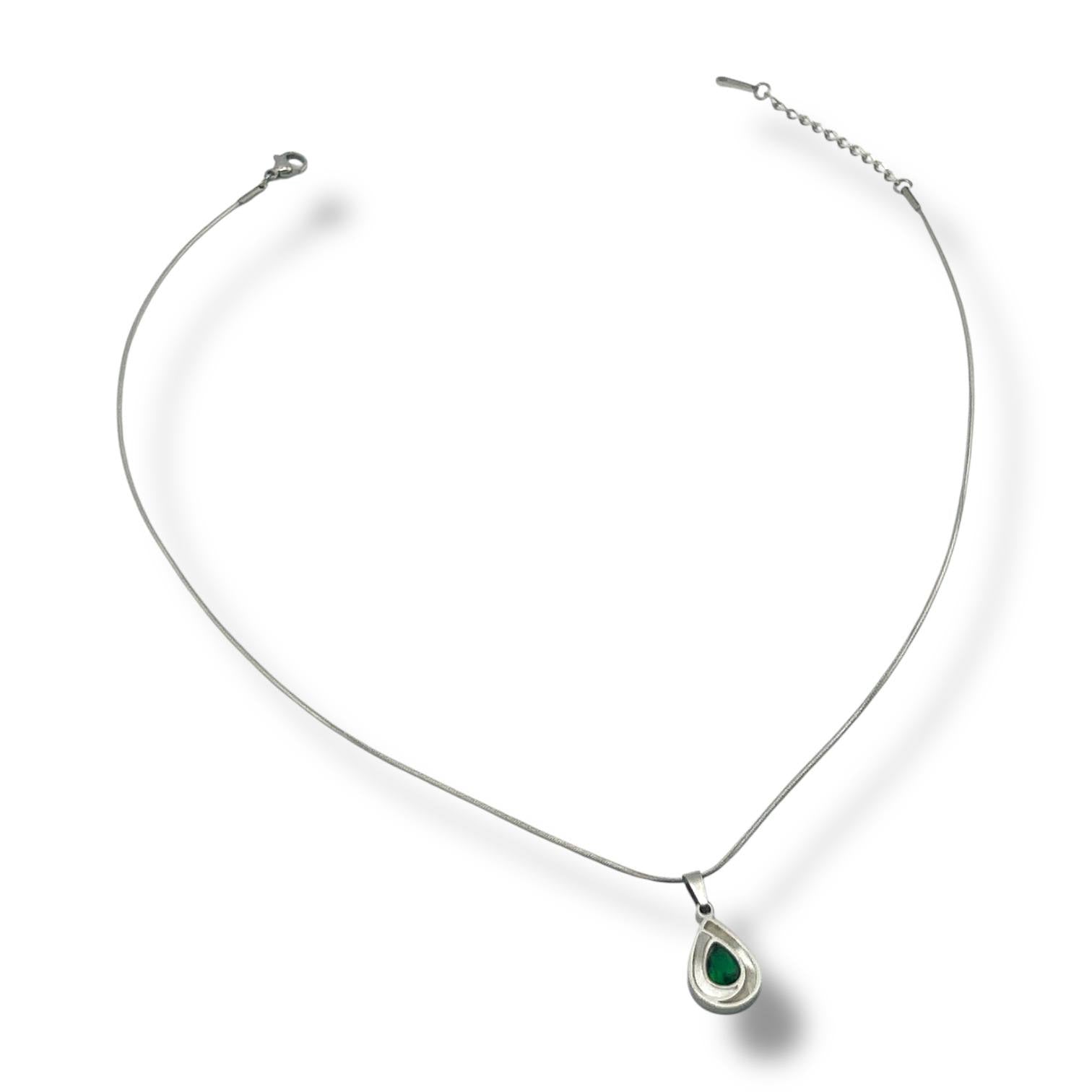 Emerald Drop Pendant Necklace – Silver Plated