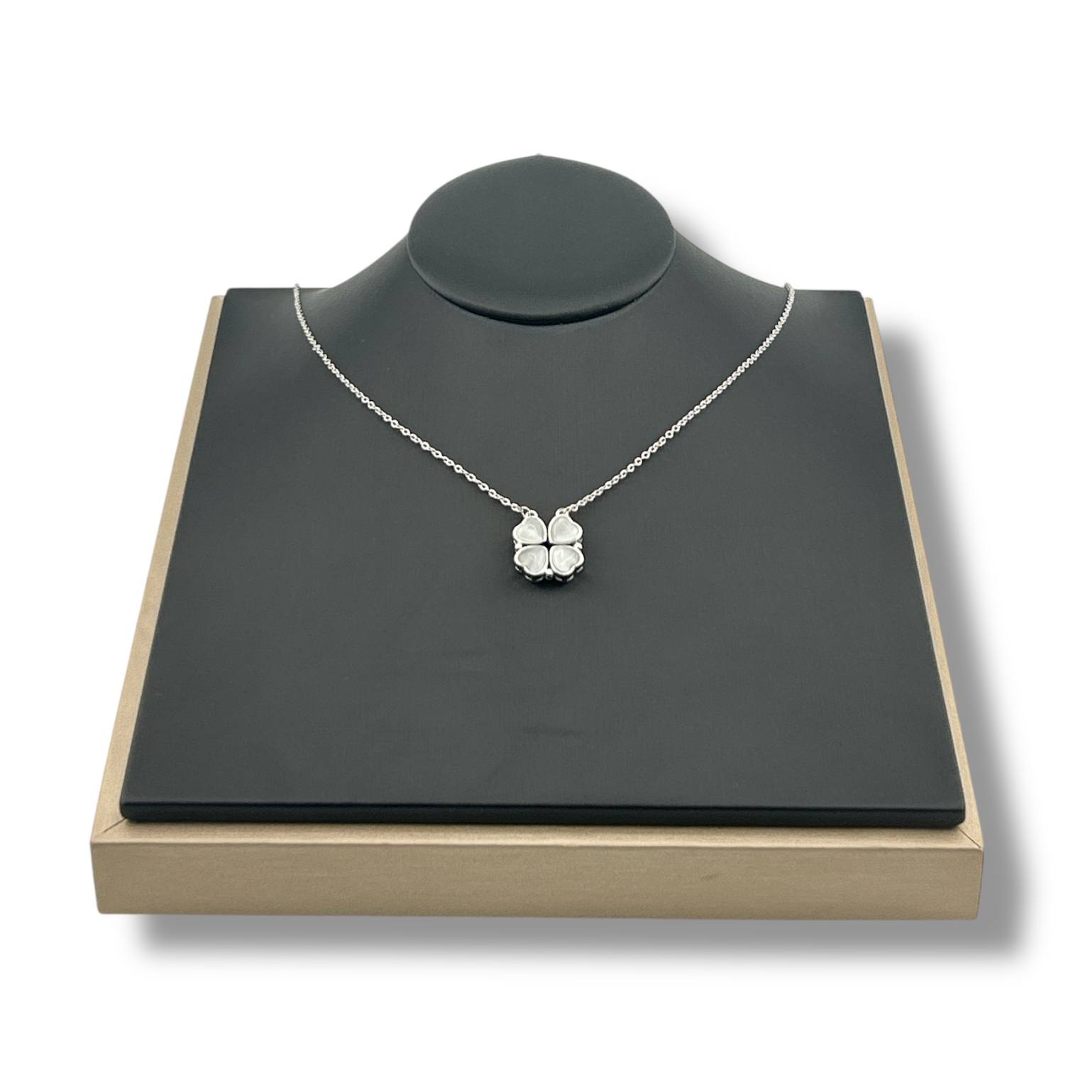 Silver Clover Heart Necklace – Enamel Finish