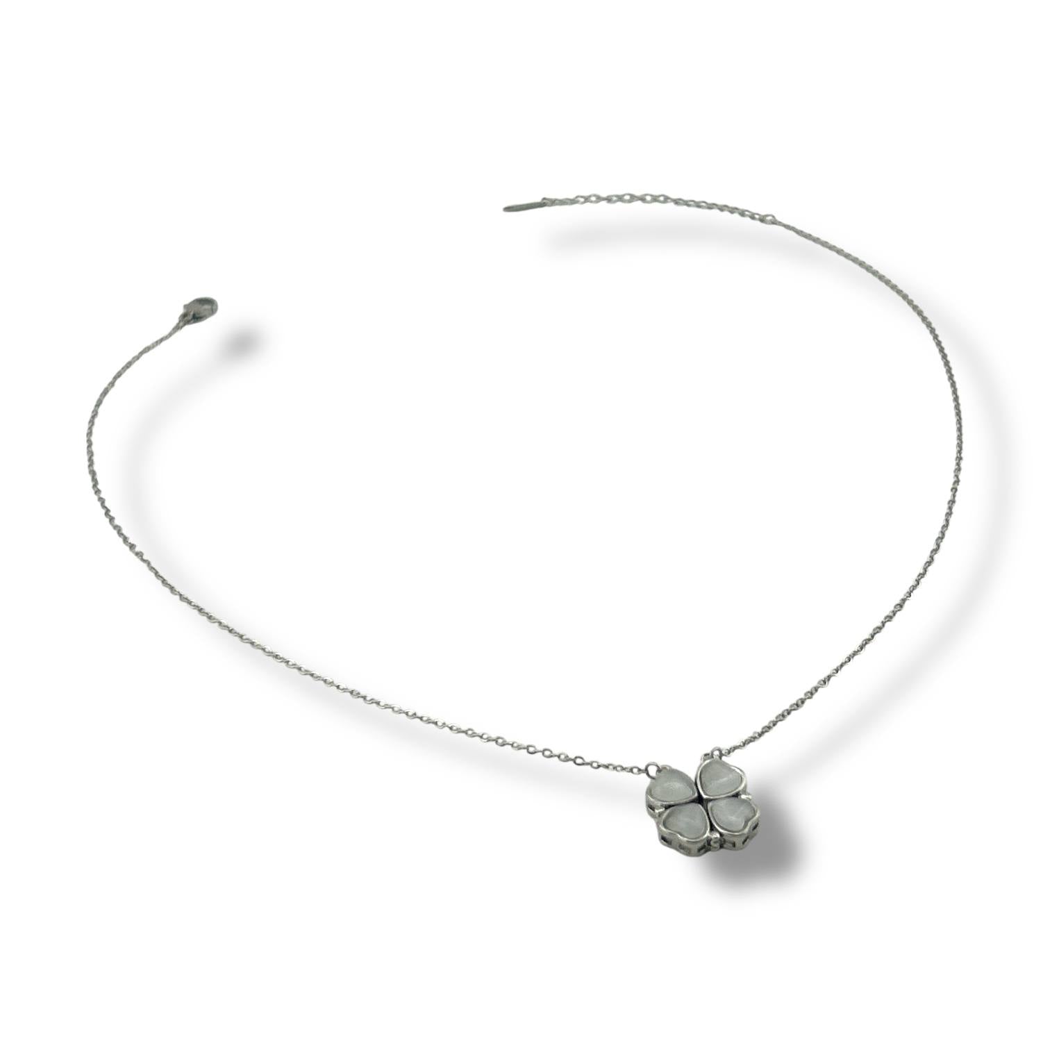 Silver Clover Heart Necklace – Enamel Finish