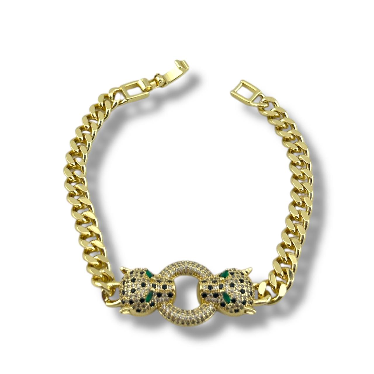🐆 Twin Panther Head Gold Bracelet – Fierce & Luxurious 🐆