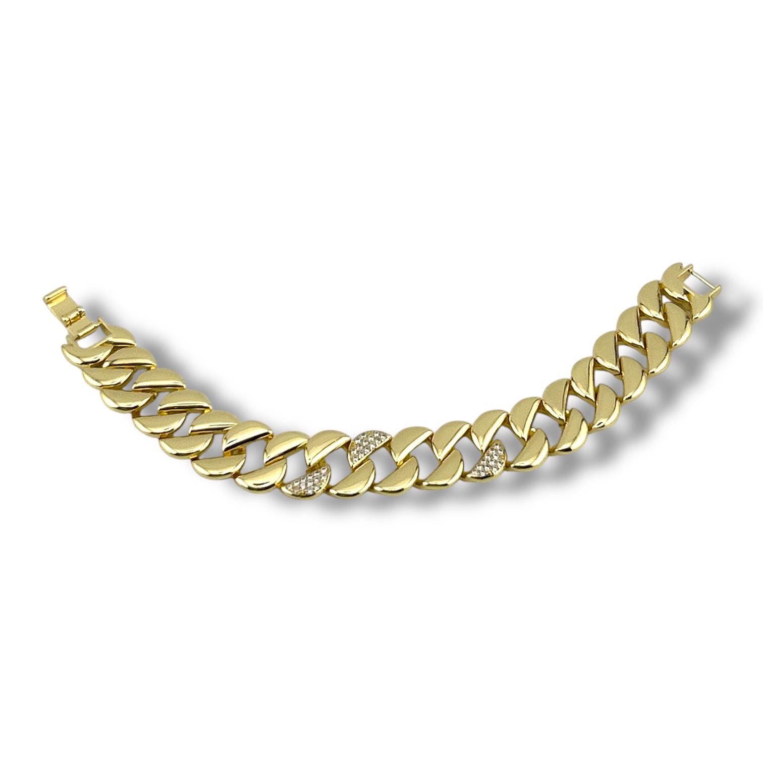 Gold Cuban Link Bracelet with Diamond Accents