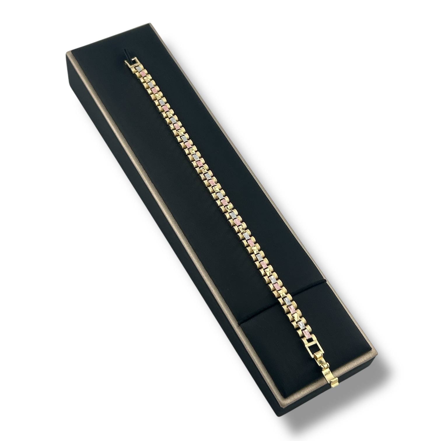 Tri-Color Square Link Bracelet – Unique & Luxurious