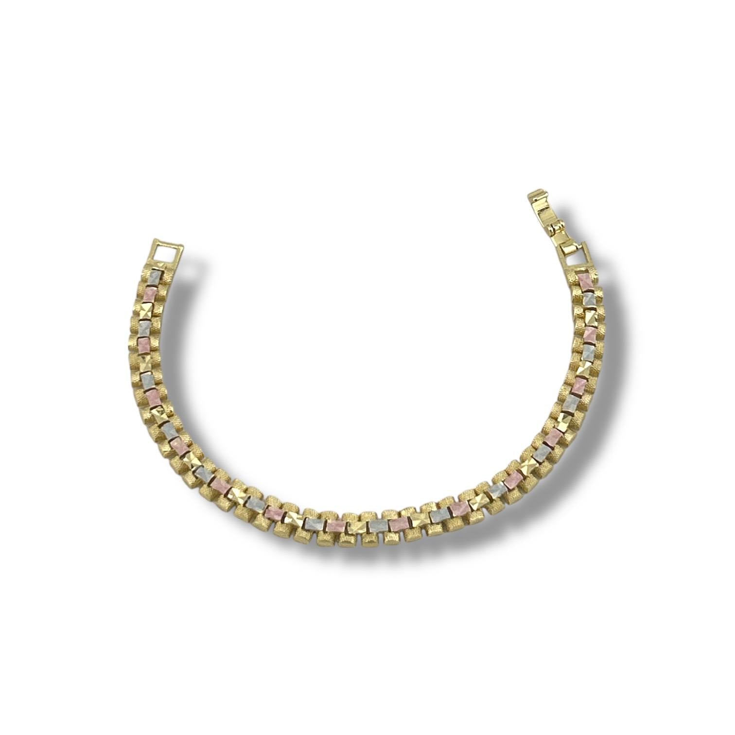 Tri-Color Square Link Bracelet – Unique & Luxurious