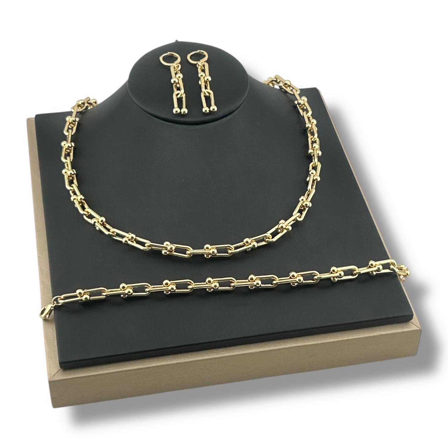 Tiffany thick Gold Jewelry Set – Necklace, Bracelet & Earrings